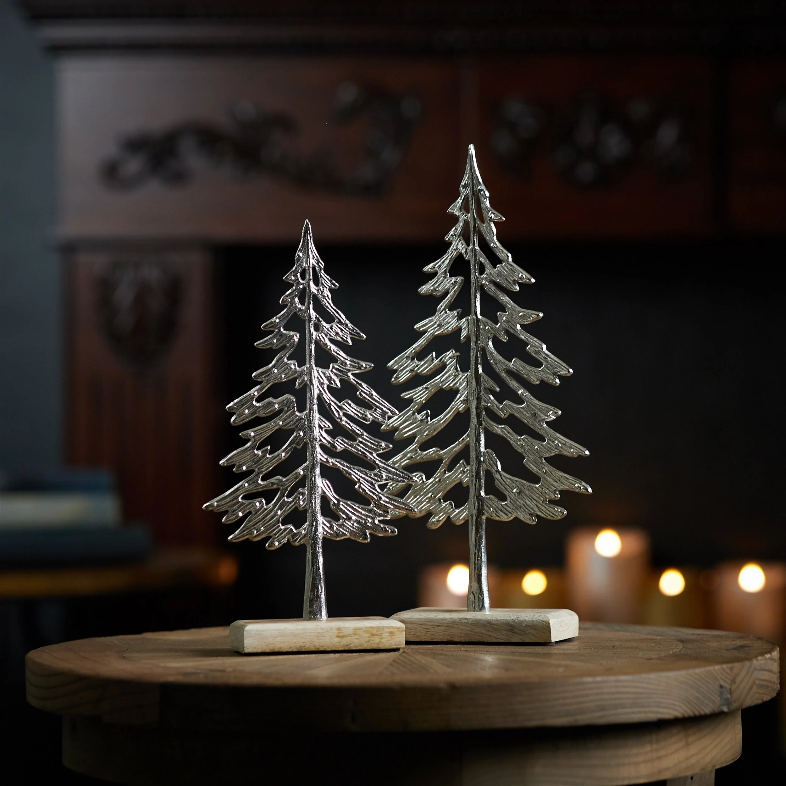 Metal Tree with Wood Base (Set of 2) - 10.5" and 12.5" trees - Image 3