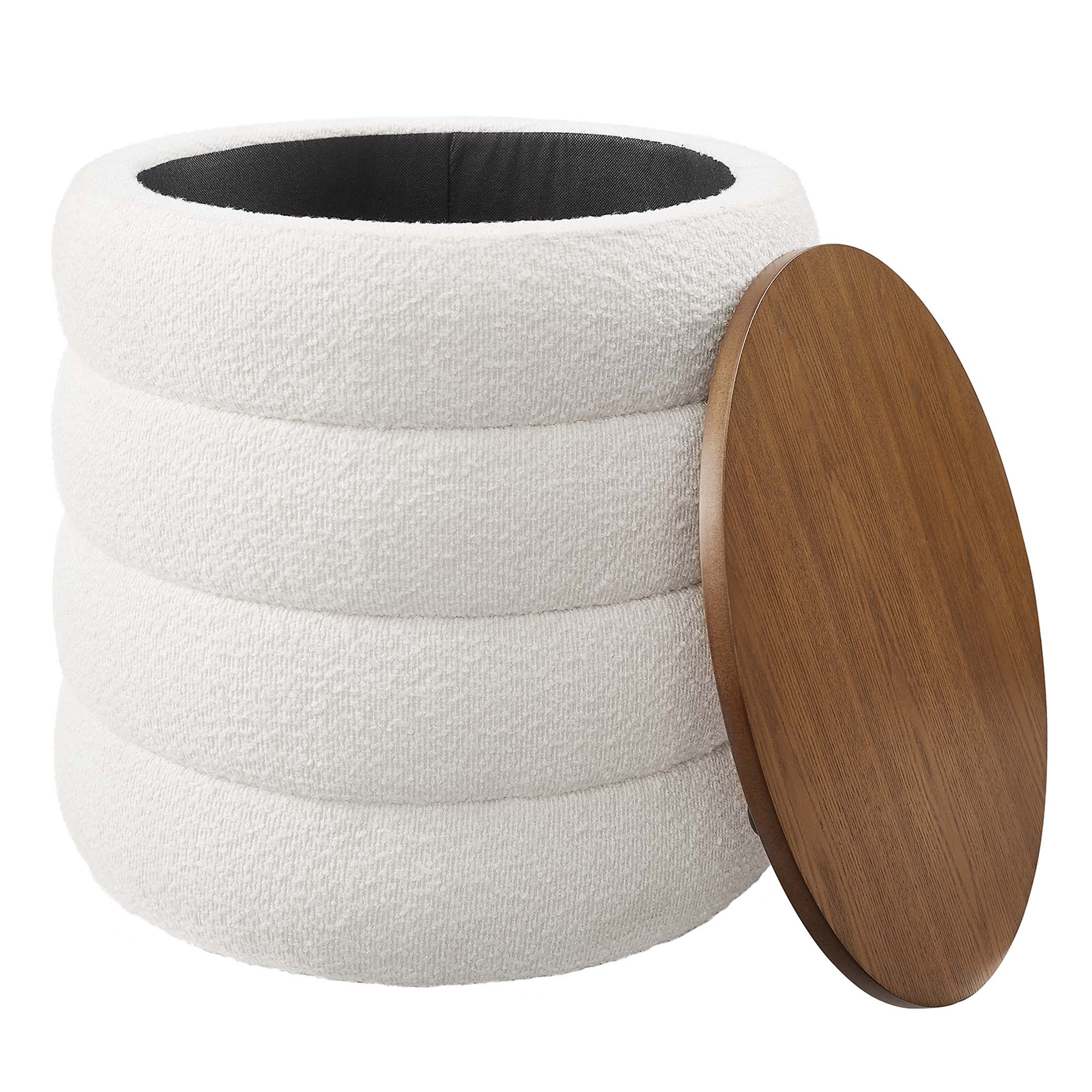 Mezzo Round Boucle Fabric Storage Ottoman by Modway - Image 11