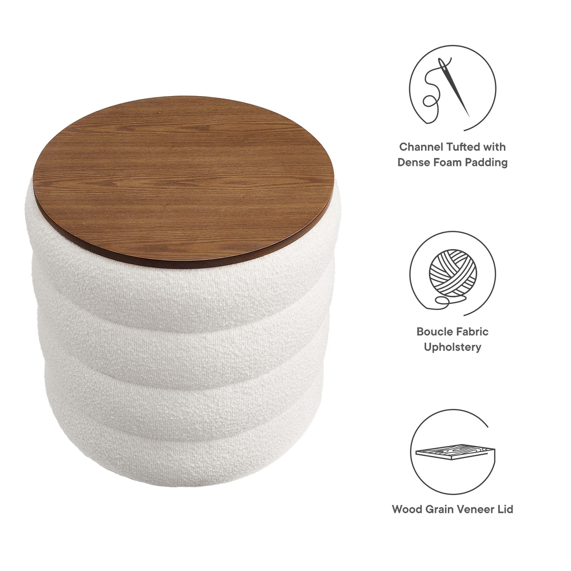 Mezzo Round Boucle Fabric Storage Ottoman by Modway - Image 13