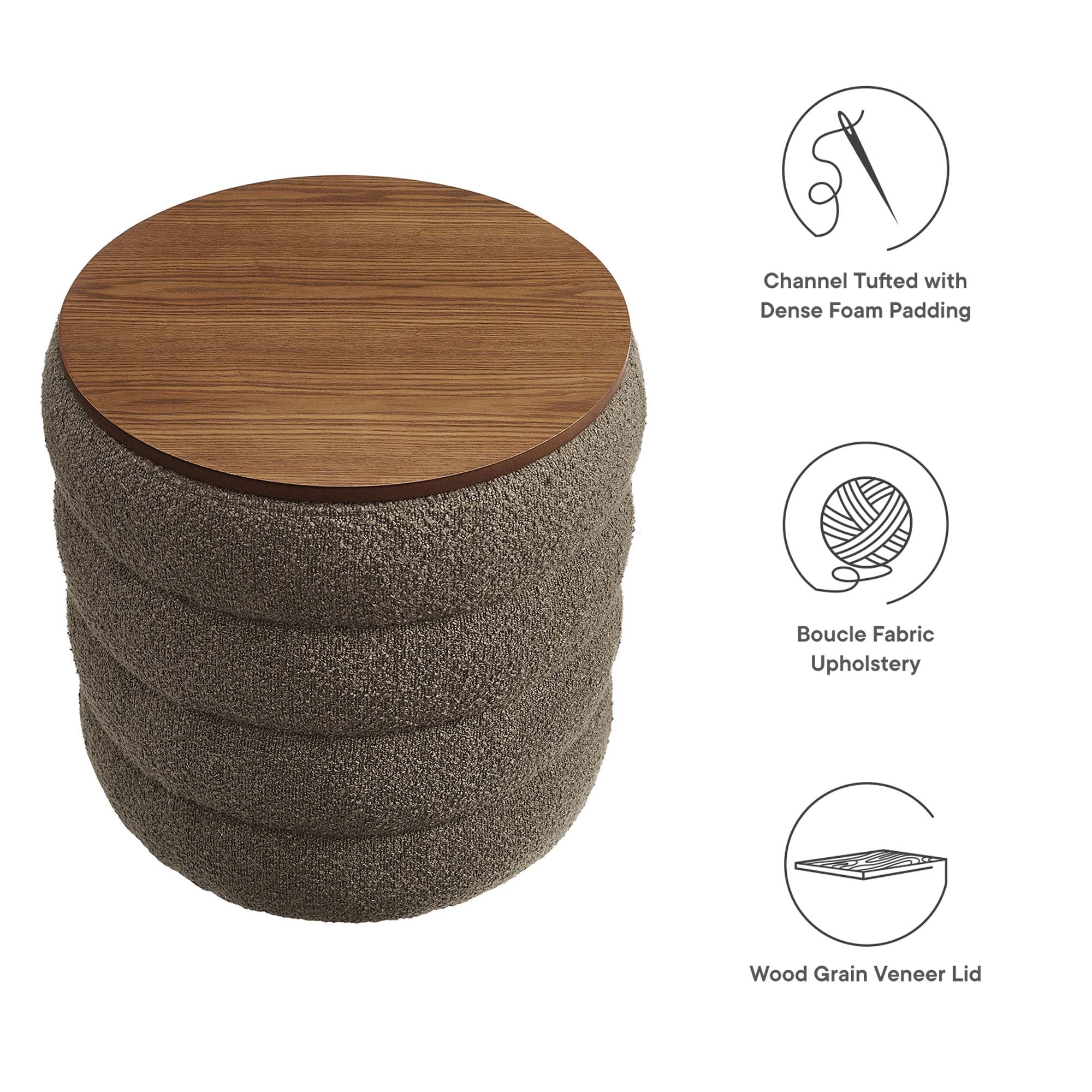 Mezzo Round Boucle Fabric Storage Ottoman by Modway - Image 2