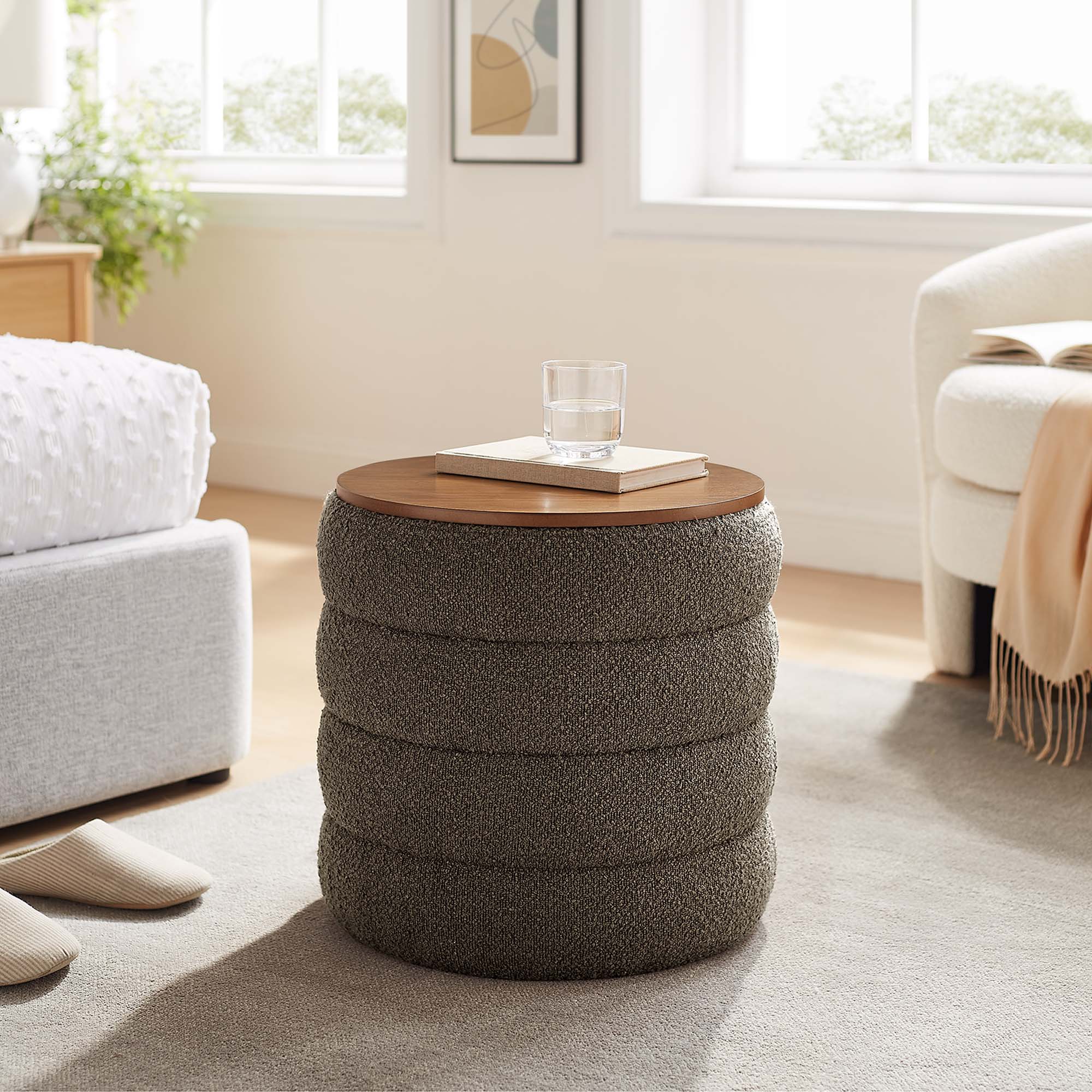 Mezzo Round Boucle Fabric Storage Ottoman by Modway - Image 7