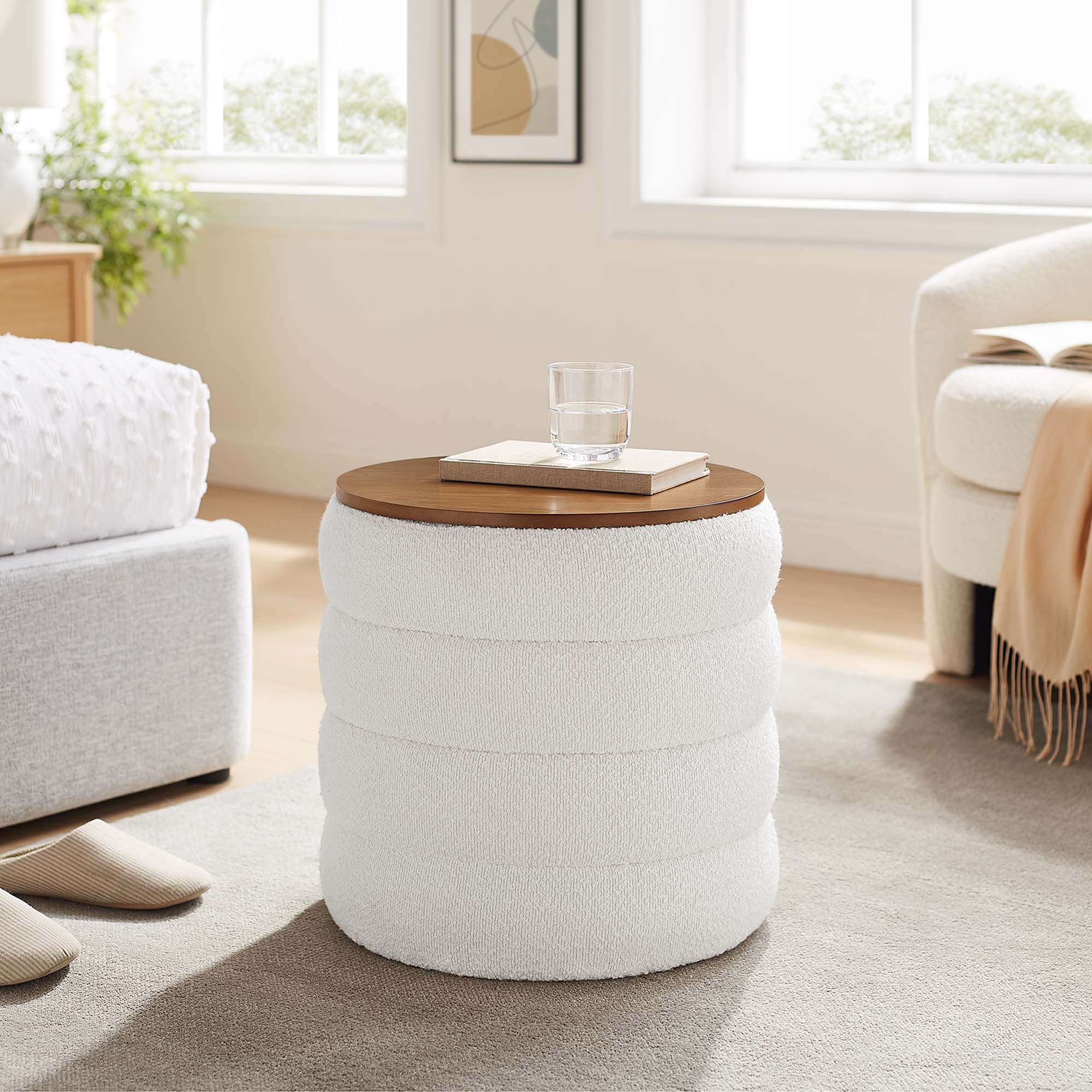 Mezzo Round Boucle Fabric Storage Ottoman by Modway - Image 8