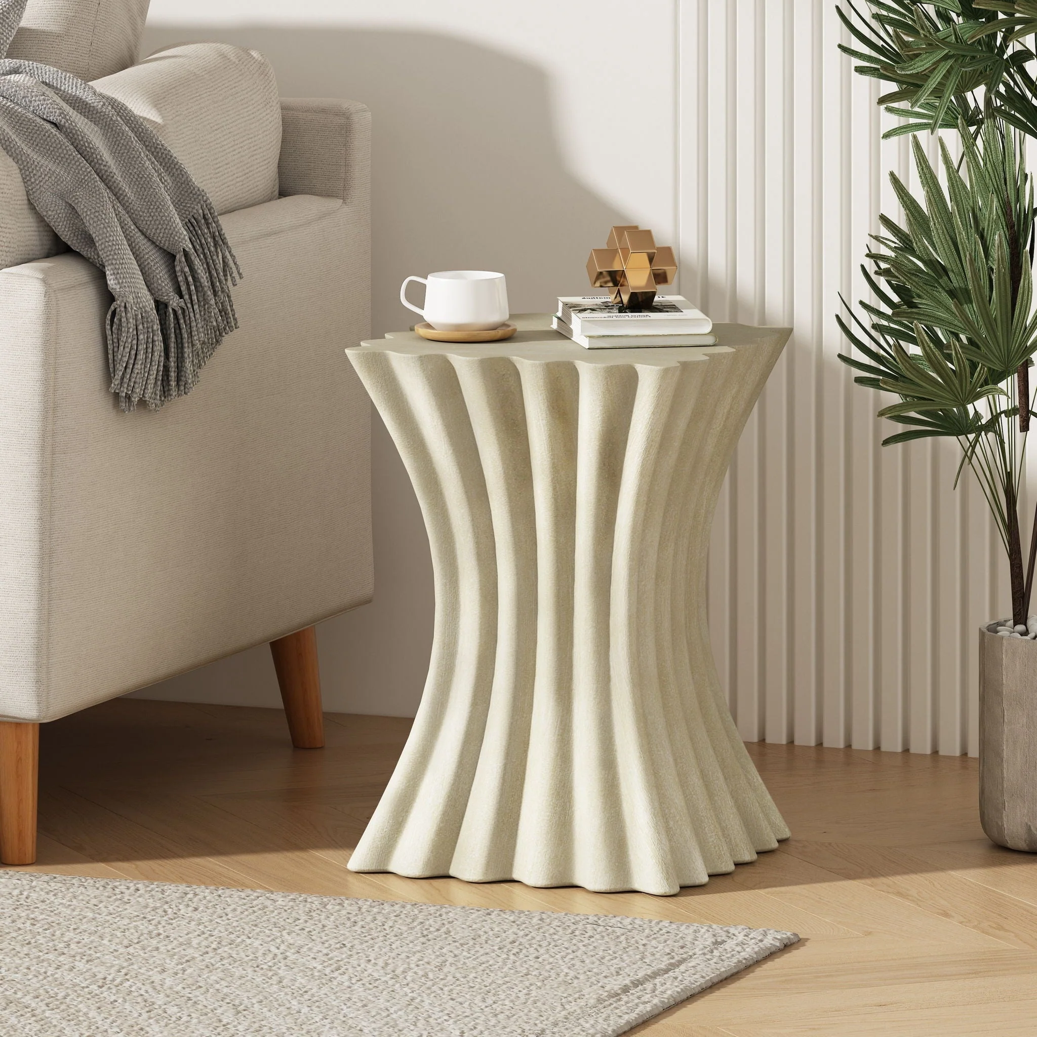 Mgo Archaistic Wavy Side Table - Antique Sandstone - Image 3
