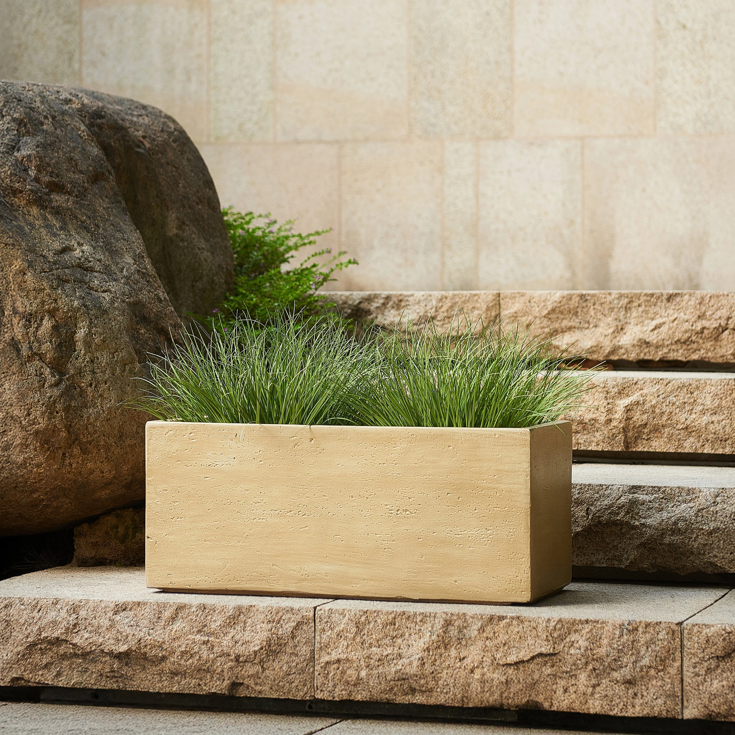 MGO Handmade Rectangle Planter Box, Travertine Beige - Image 2