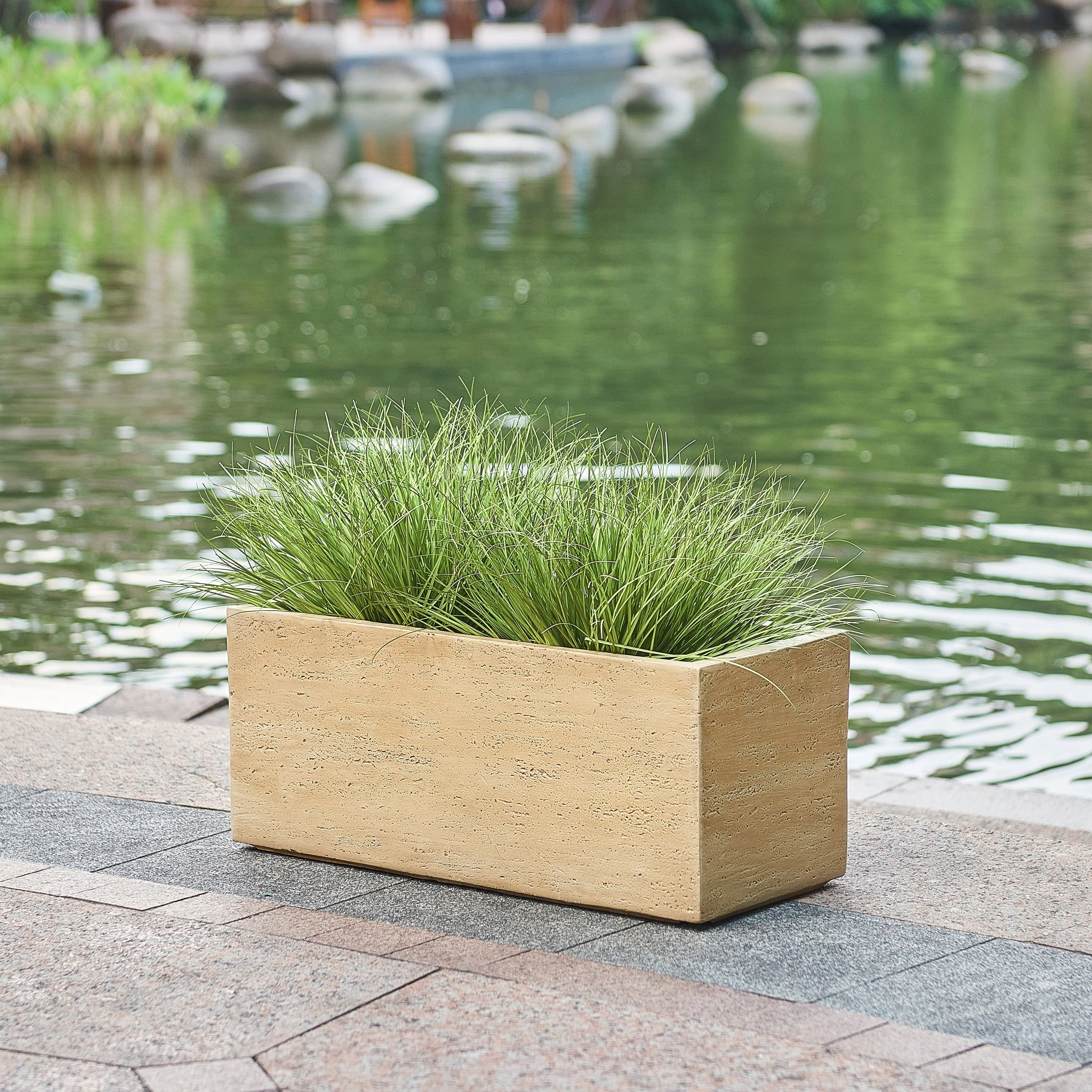 MGO Handmade Rectangle Planter Box, Travertine Beige - Image 3