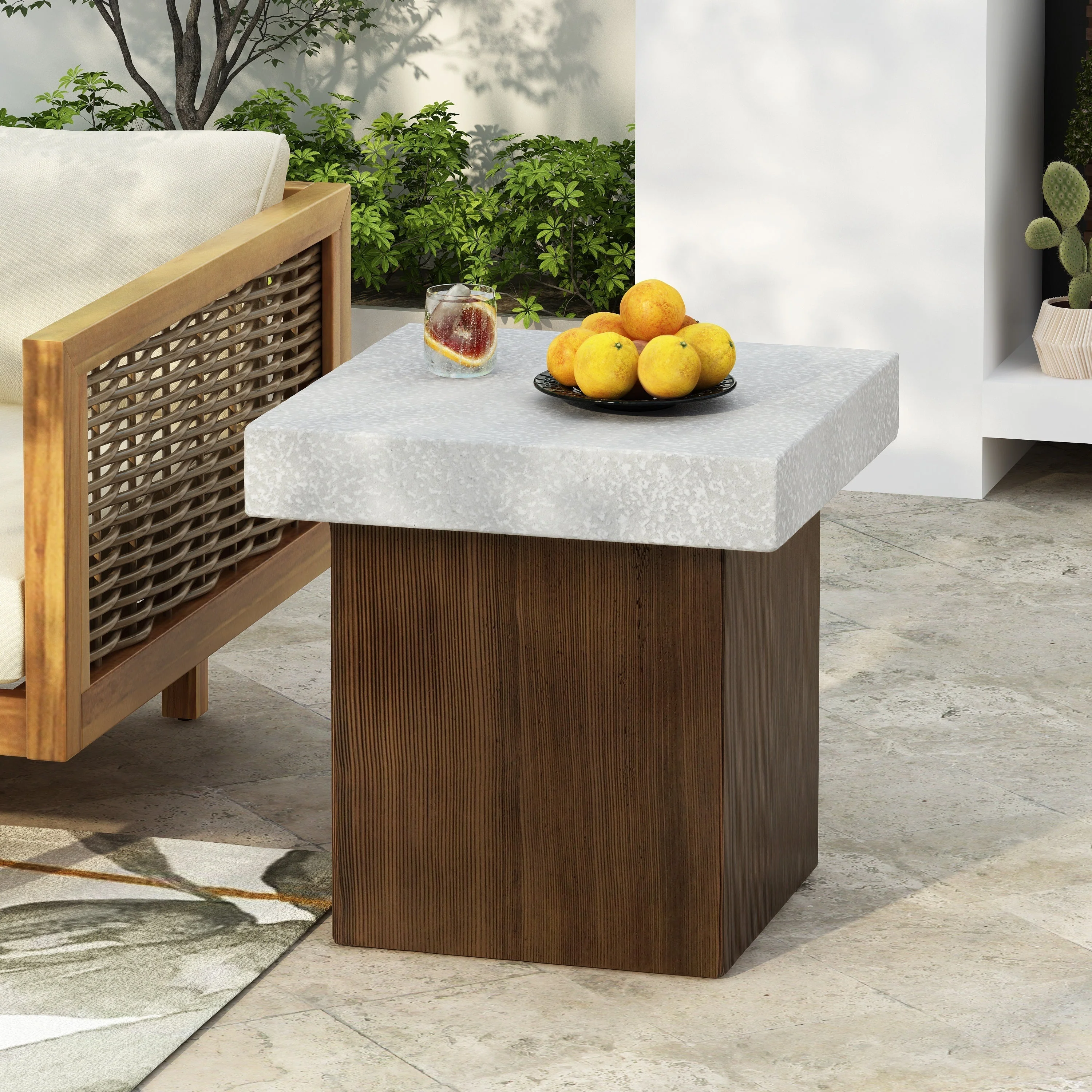 MGO Square Side Table with Faux Stone Top and Wood Frame - Image 2