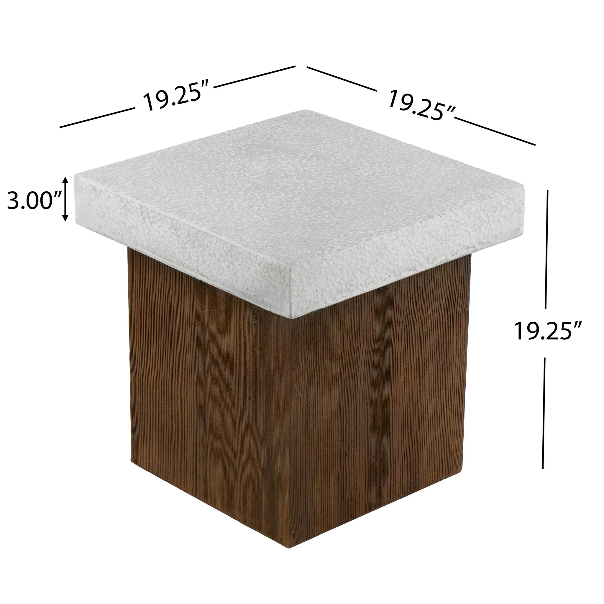Mgo Square Side Table with Faux Stone Top and Wood Frame - Antique White / Natural Wood - Image 4