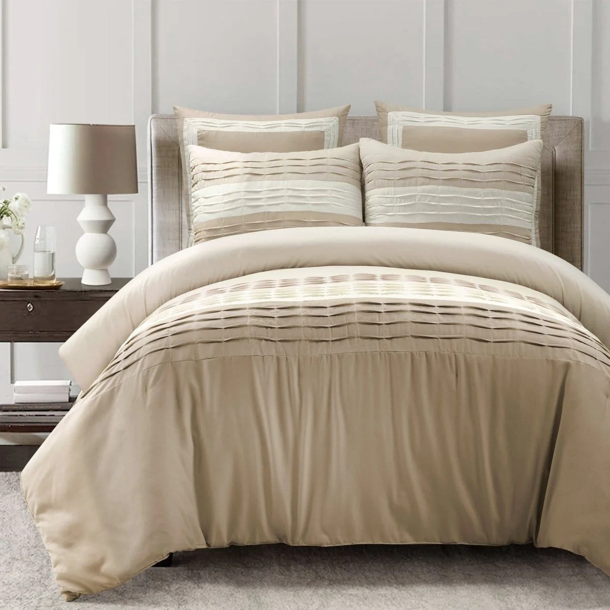 Mia Pleated Color Block Comforter 5 Piece Set - Image 2