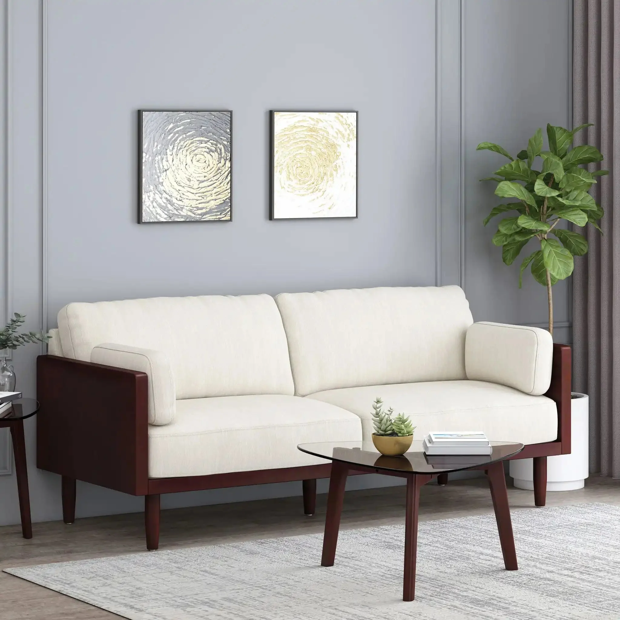 Mid - Century 3 Seater Sofa With Pillow Cushions - Image 2