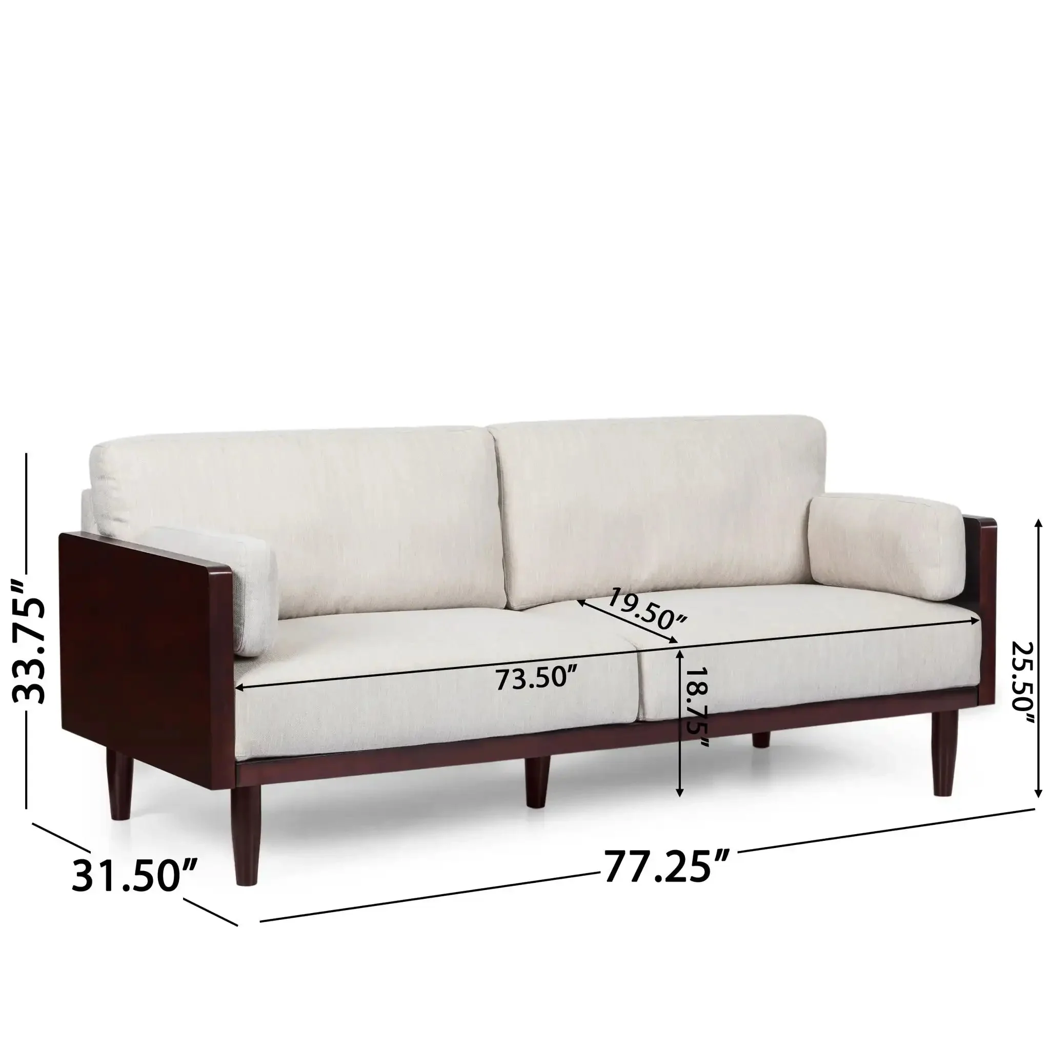 Mid - Century 3 Seater Sofa With Pillow Cushions - Image 3