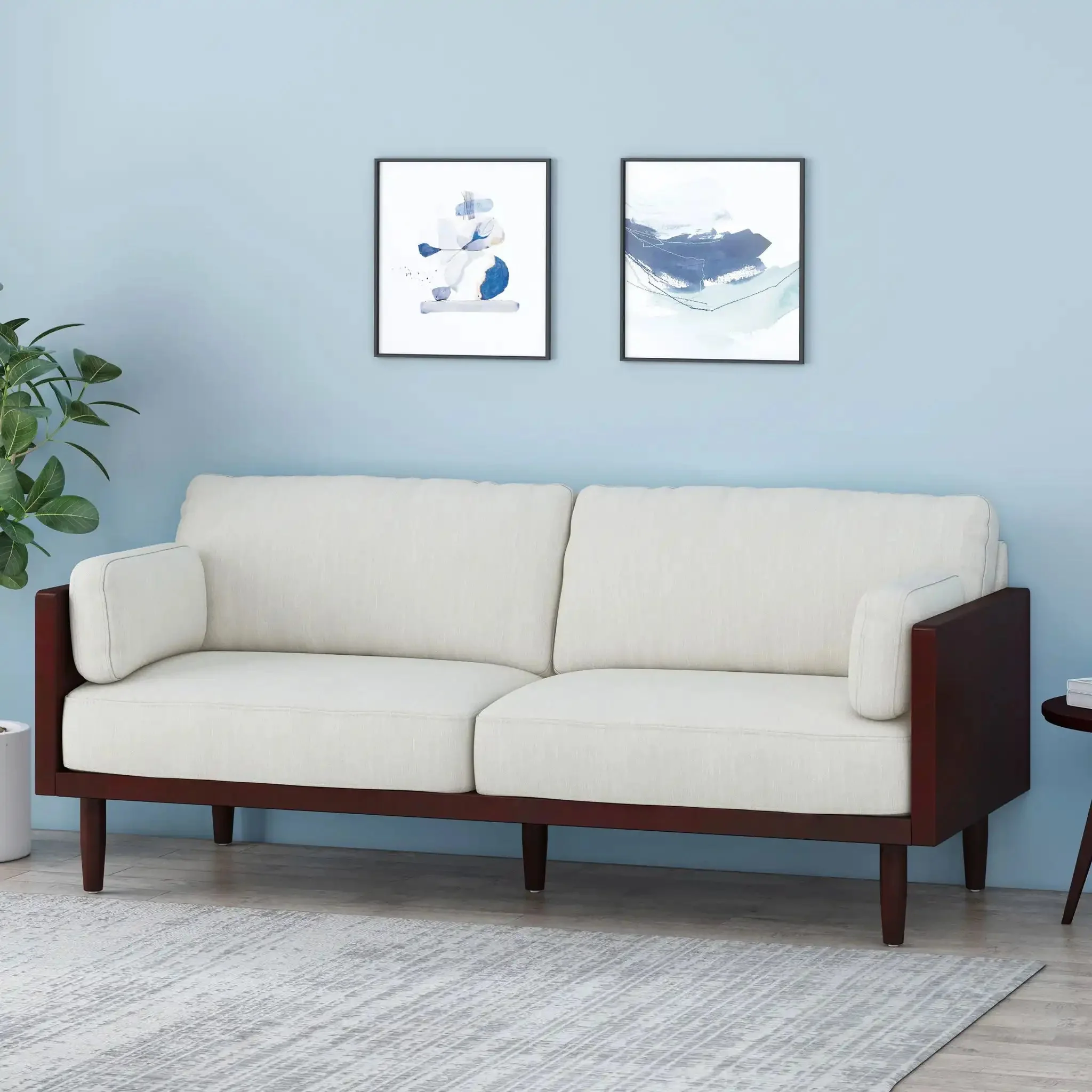 Mid - Century 3 Seater Sofa With Pillow Cushions - Image 4
