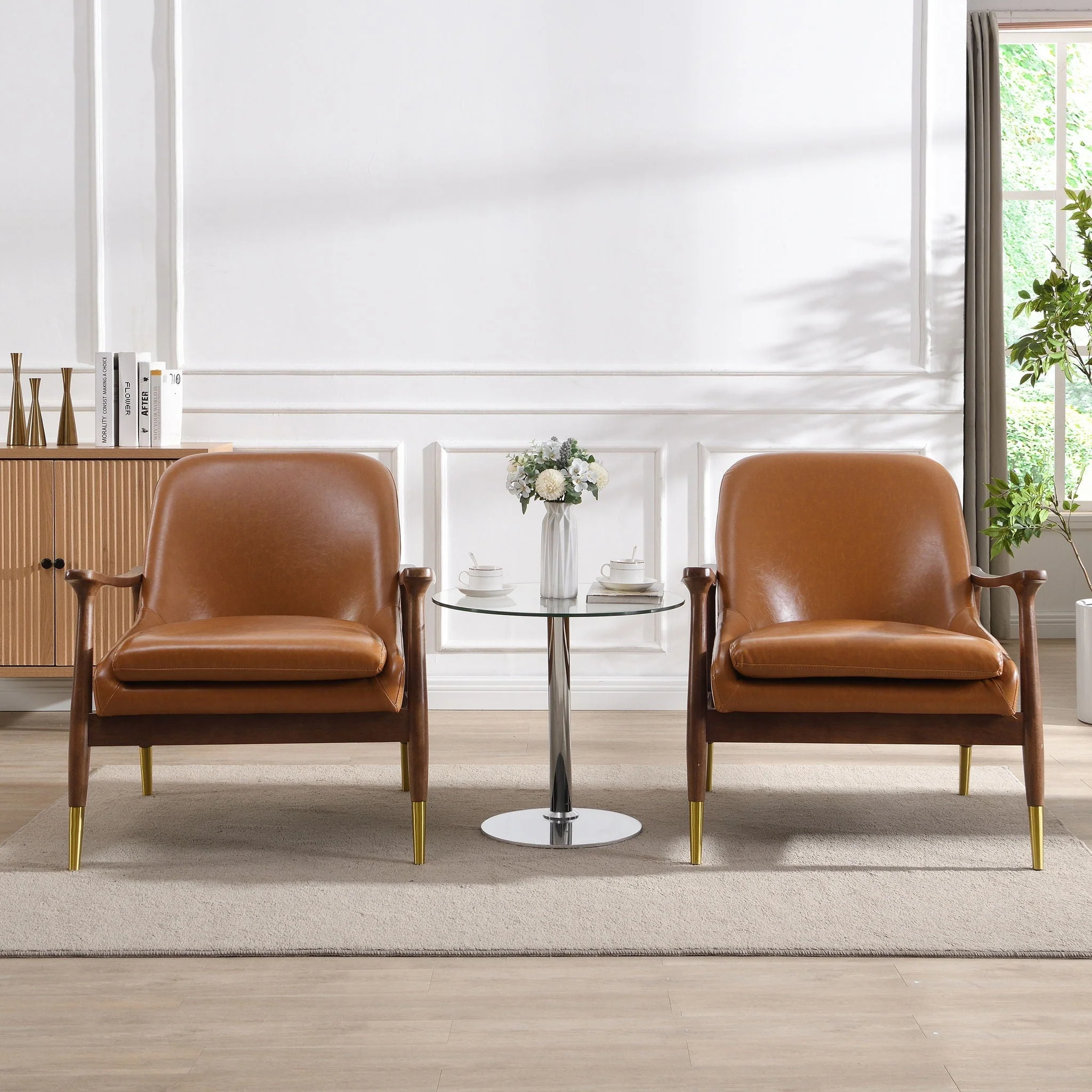 Mid-Century Accent Chair With Cushioned Seat, Brass Tipped Legs - Image 12