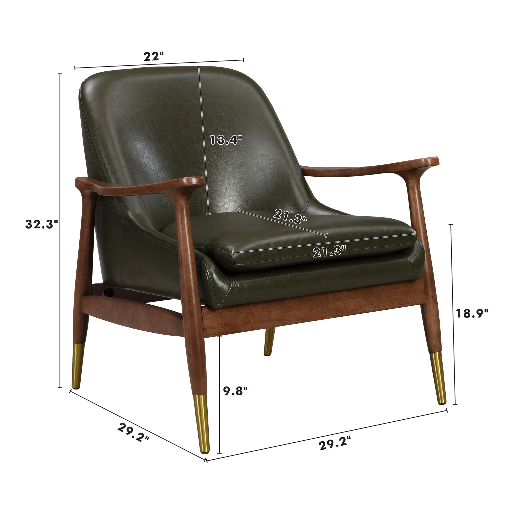 Mid-Century Accent Chair With Cushioned Seat, Brass Tipped Legs - Image 15