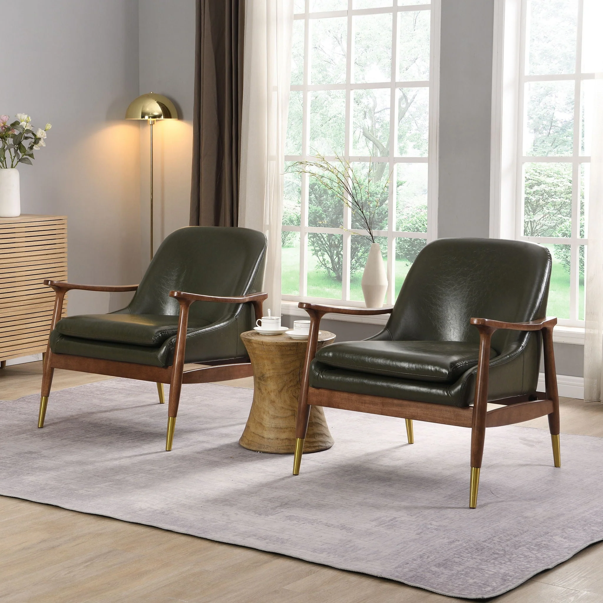 Mid-Century Accent Chair With Cushioned Seat, Brass Tipped Legs - Image 16