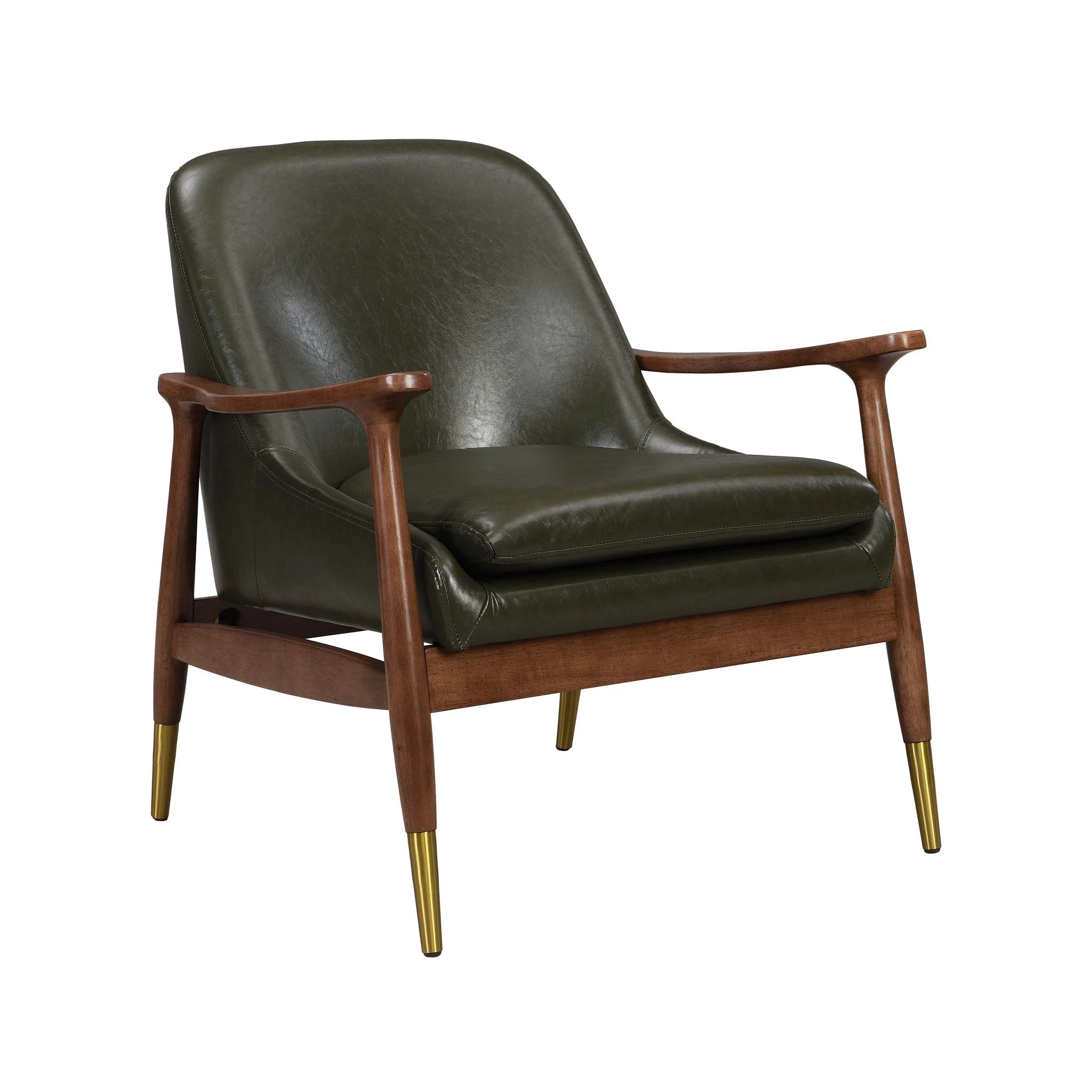 Mid-Century Accent Chair With Cushioned Seat, Brass Tipped Legs - Image 2