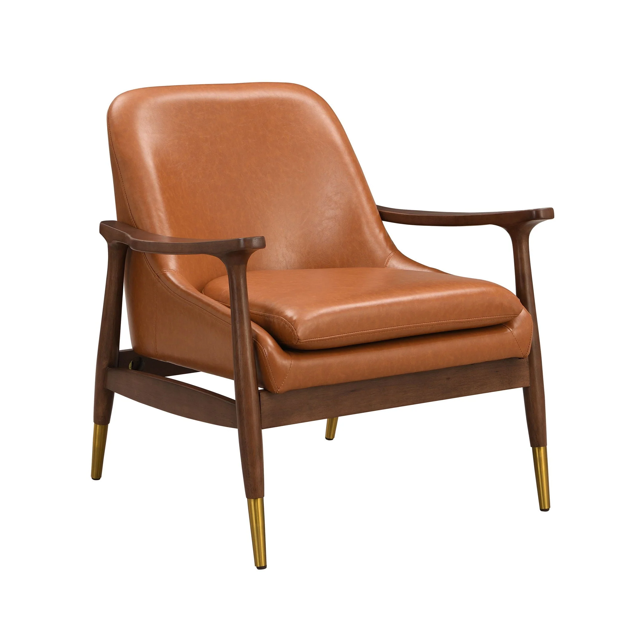 Mid-Century Accent Chair With Cushioned Seat, Brass Tipped Legs - Image 3