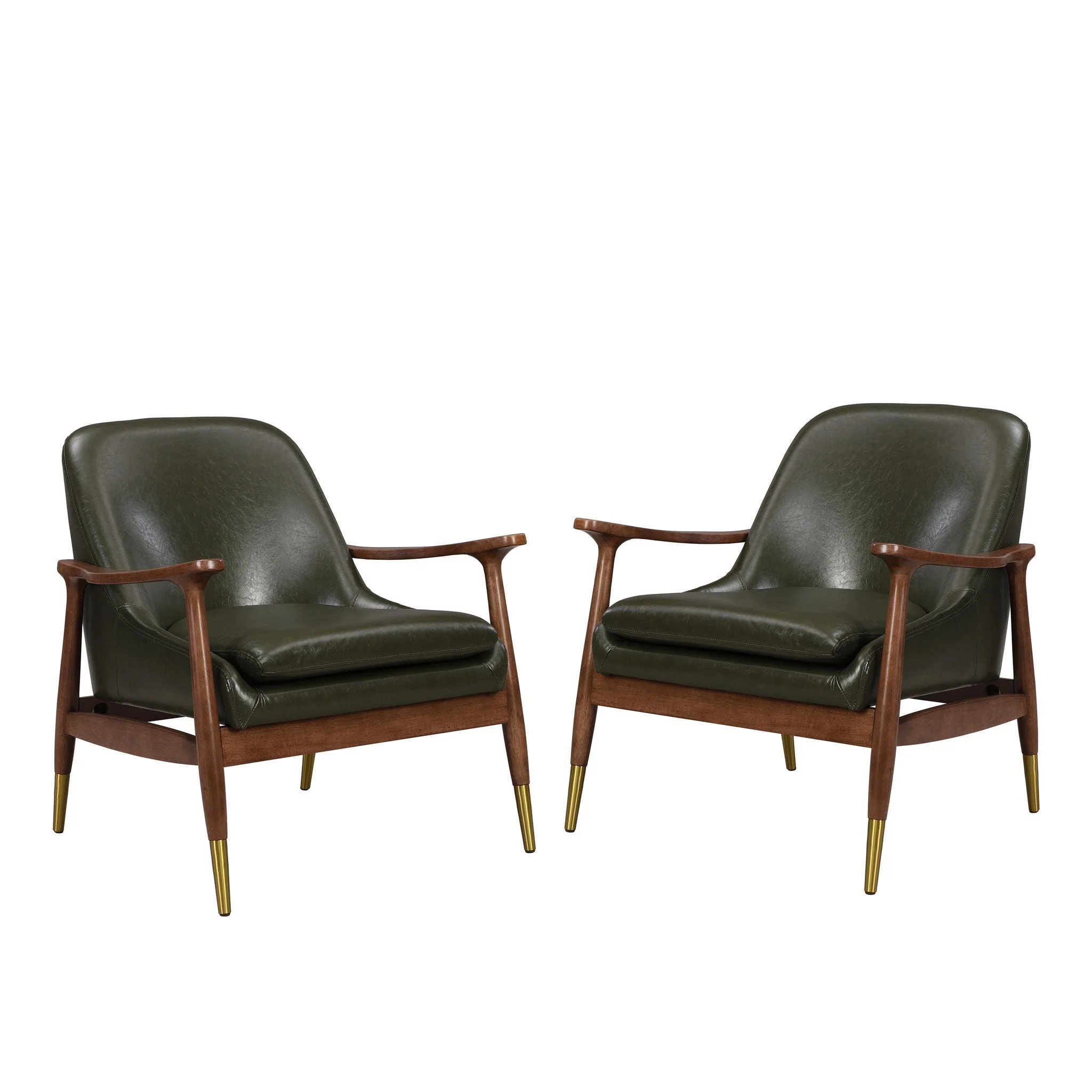 Mid-Century Accent Chair With Cushioned Seat, Brass Tipped Legs - Image 4