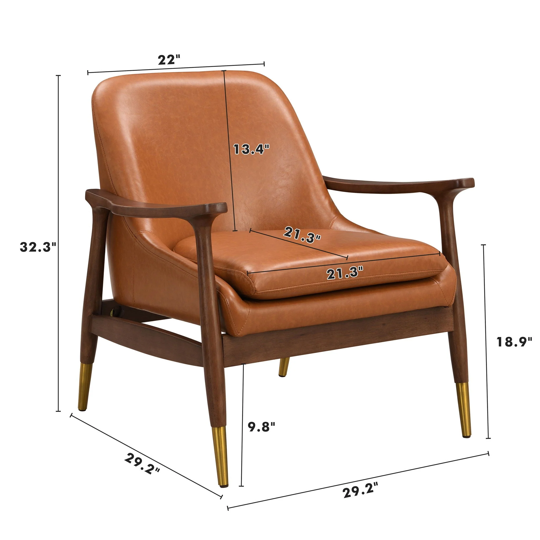 Mid-Century Accent Chair With Cushioned Seat, Brass Tipped Legs - Image 5