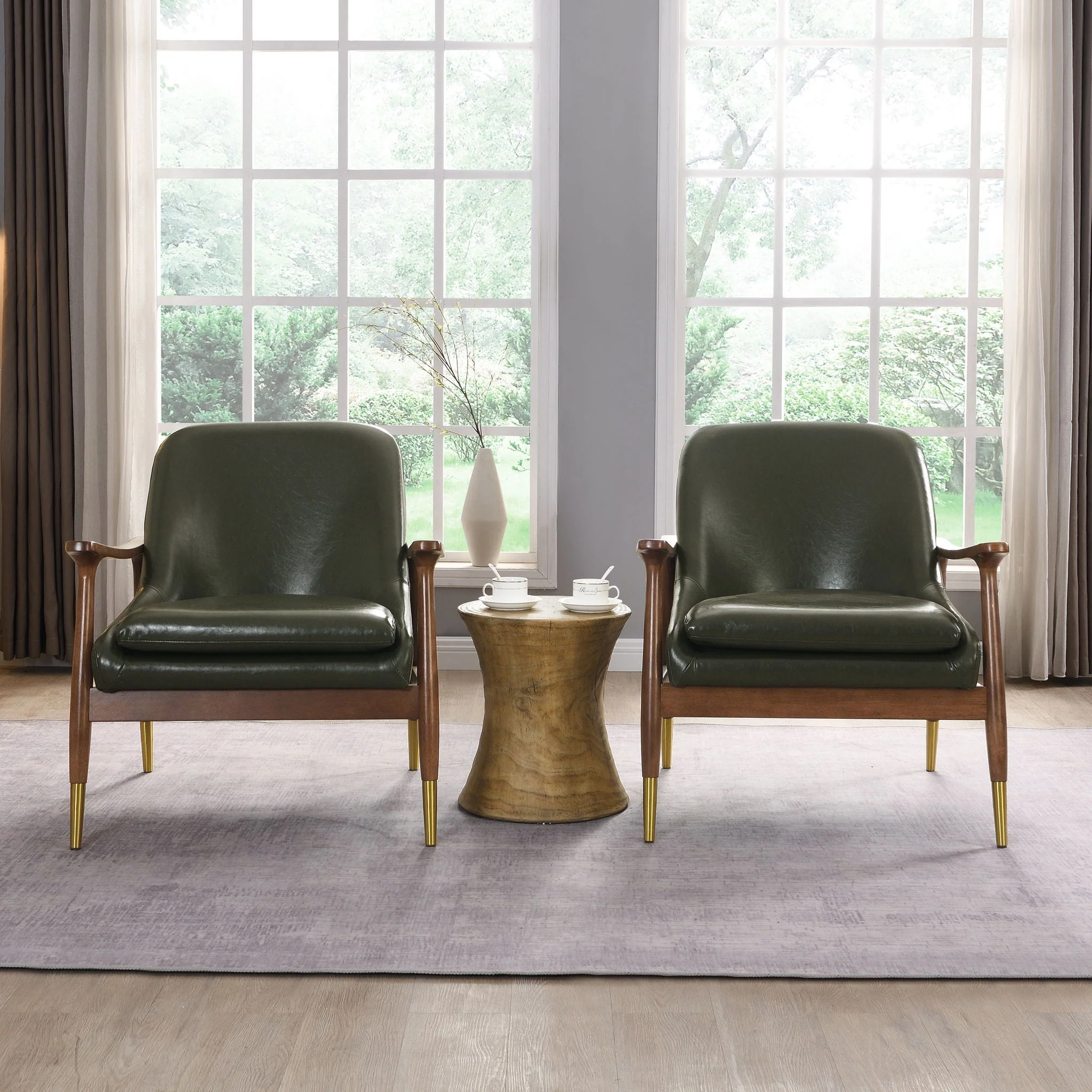 Mid-Century Accent Chair With Cushioned Seat, Brass Tipped Legs - Image 7