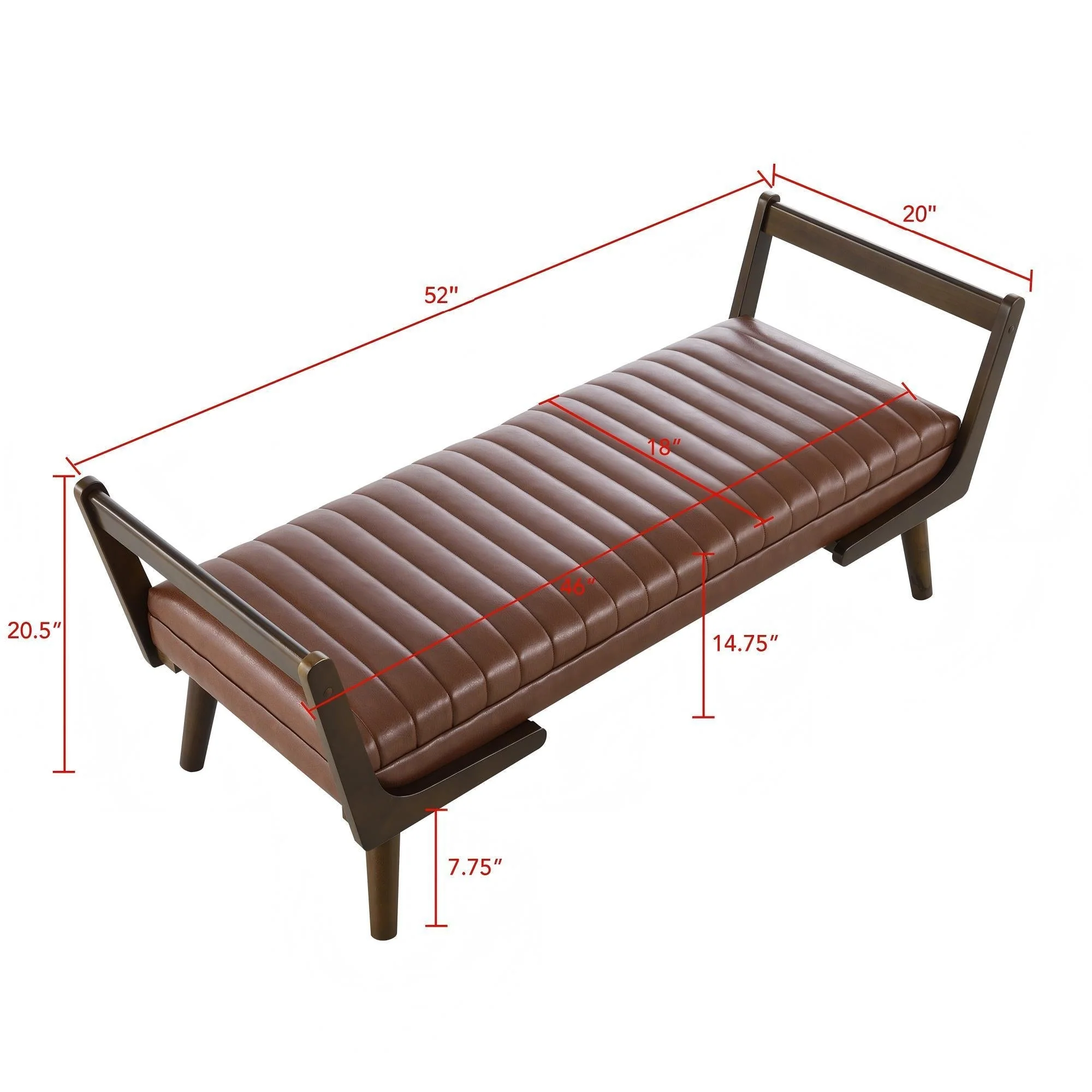 Mid-Century Bench With Wood Legs - Image 3