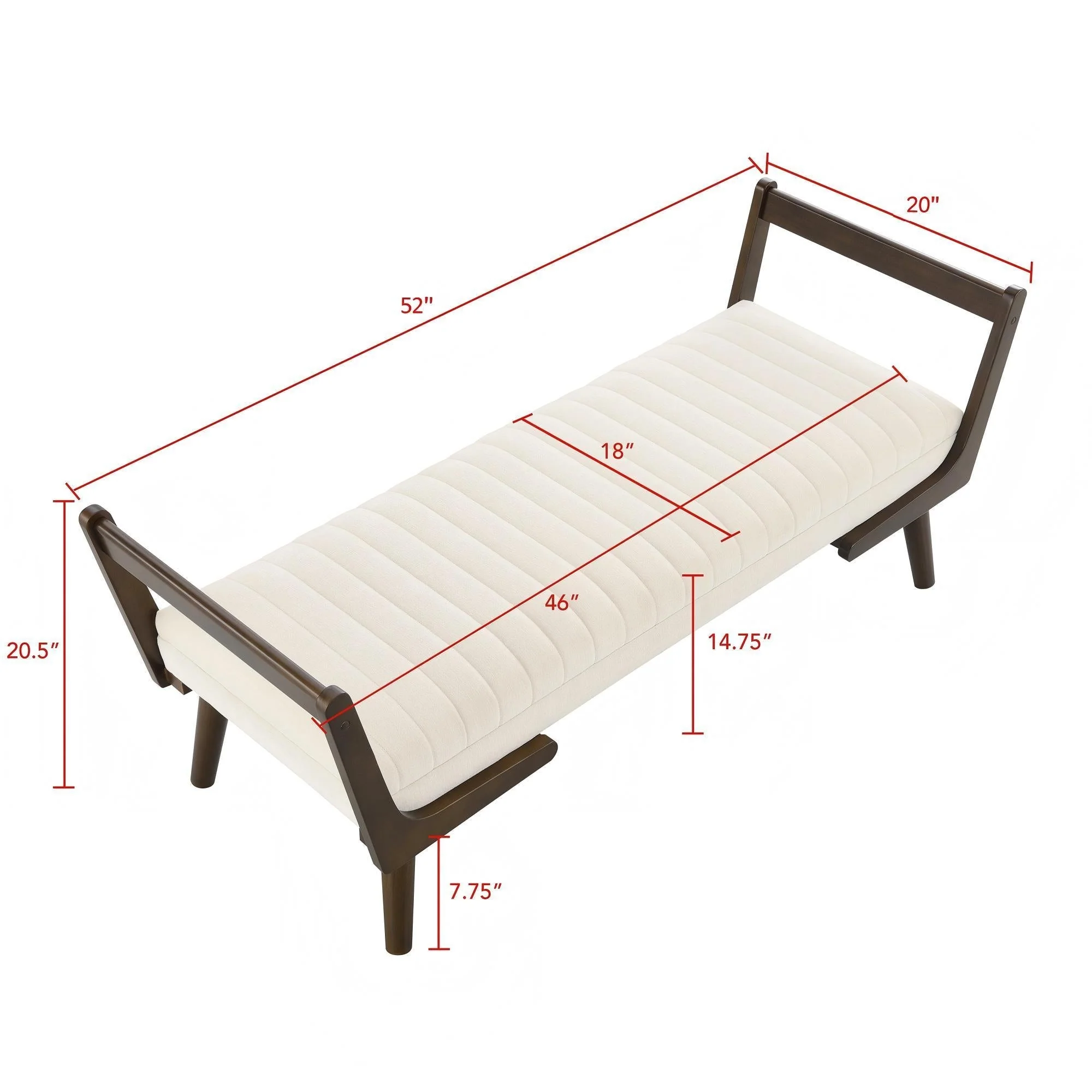 Mid-Century Bench With Wood Legs - Image 5