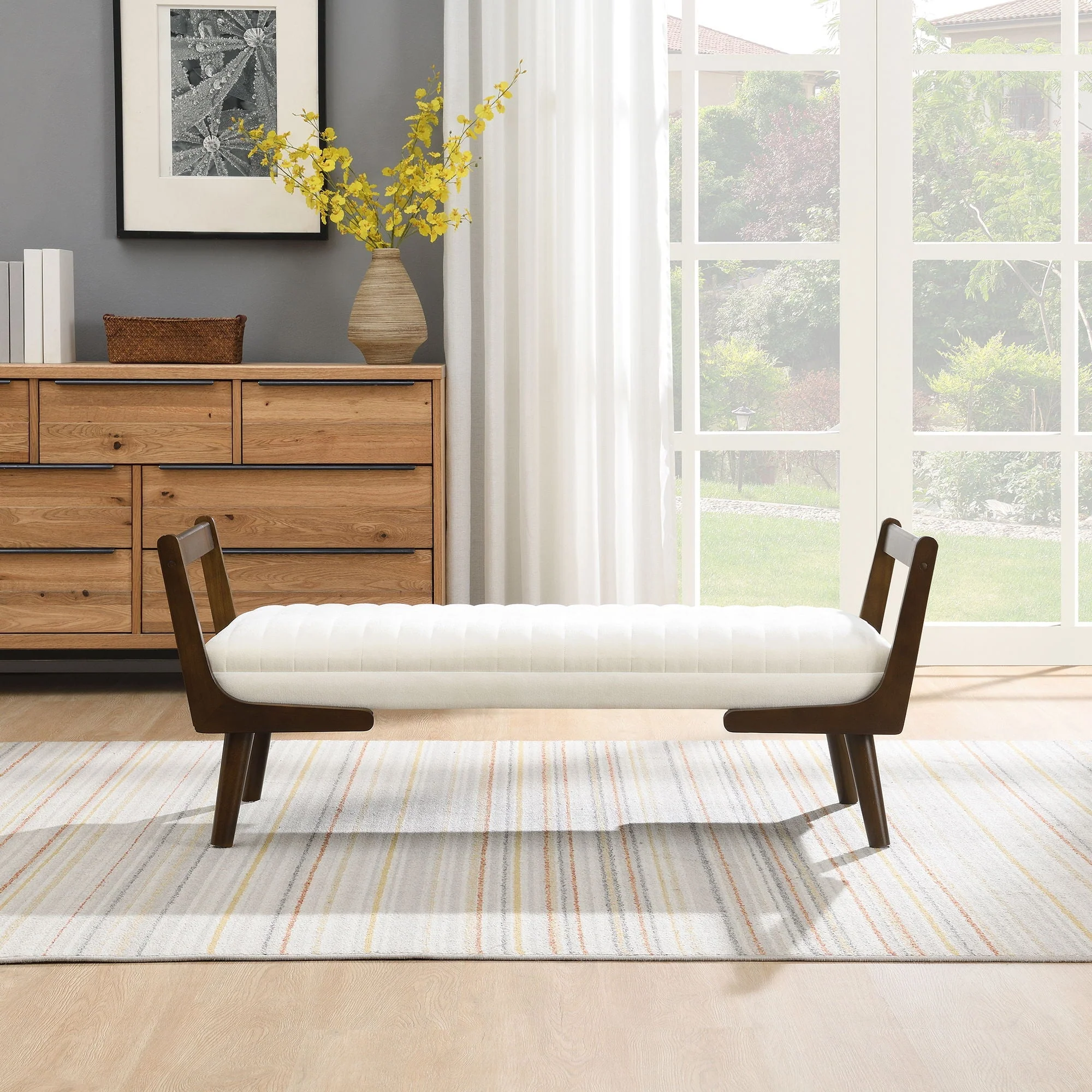 Mid-Century Bench With Wood Legs - Image 6