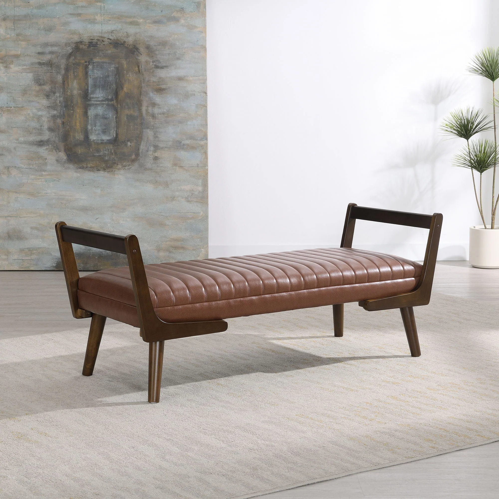 Mid-Century Bench With Wood Legs - Image 7