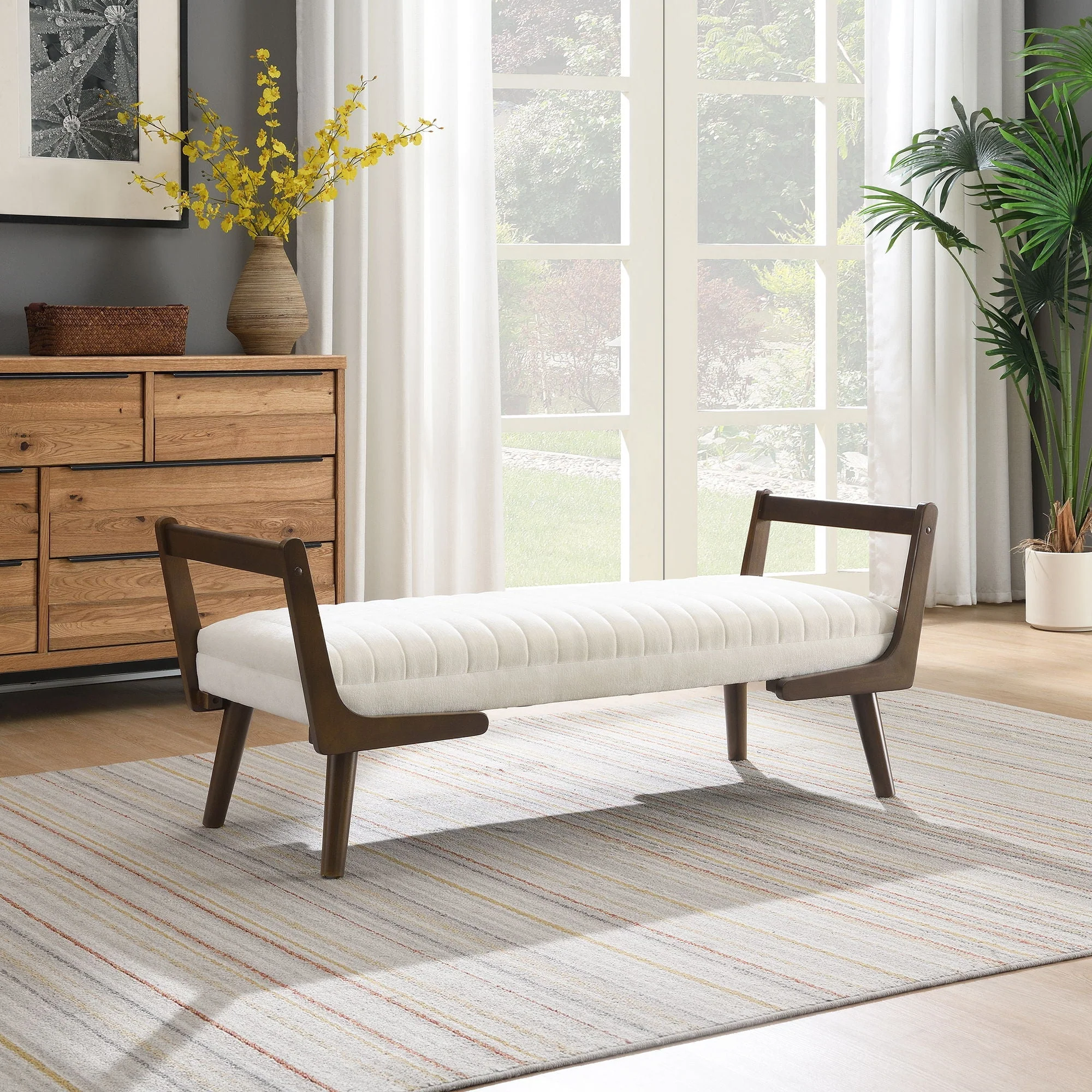 Mid-Century Bench With Wood Legs - Image 8
