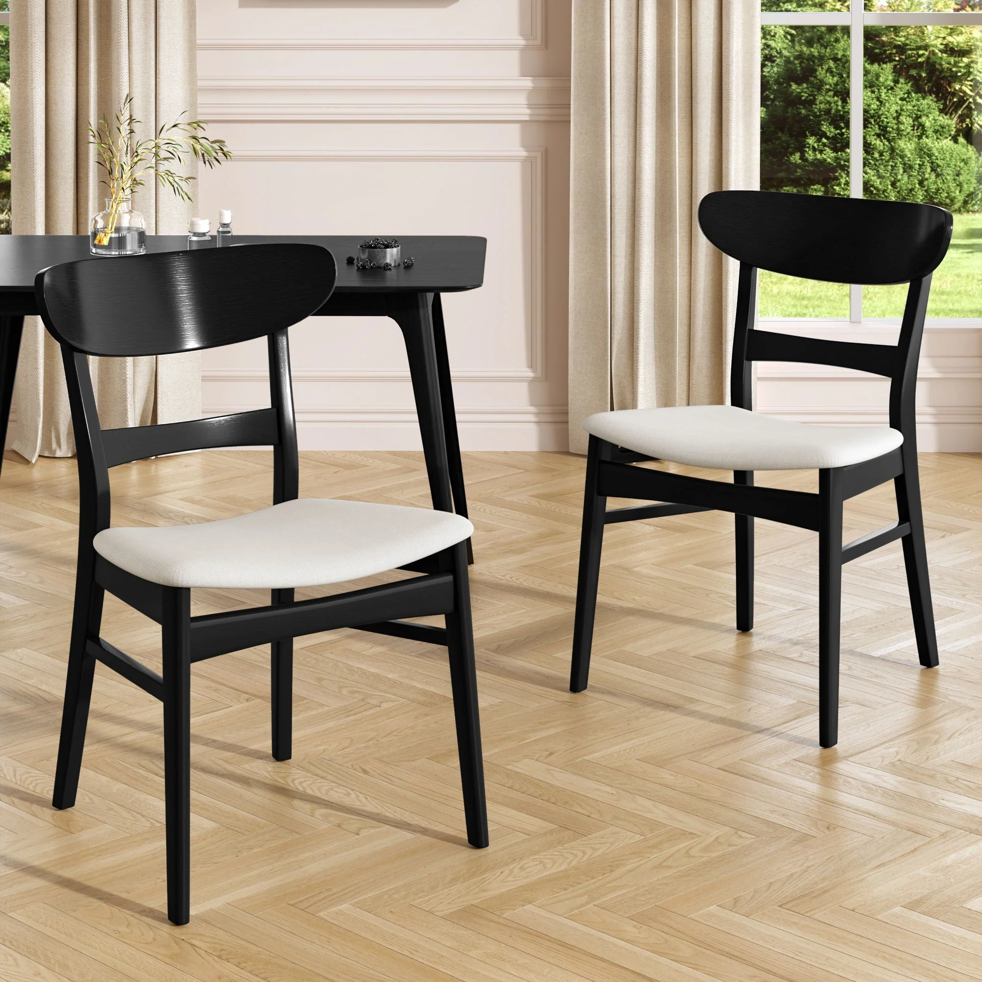 Mid Century Dining Chairs with Cushioned Seats and Wood Frame (Set of 2) - Image 10