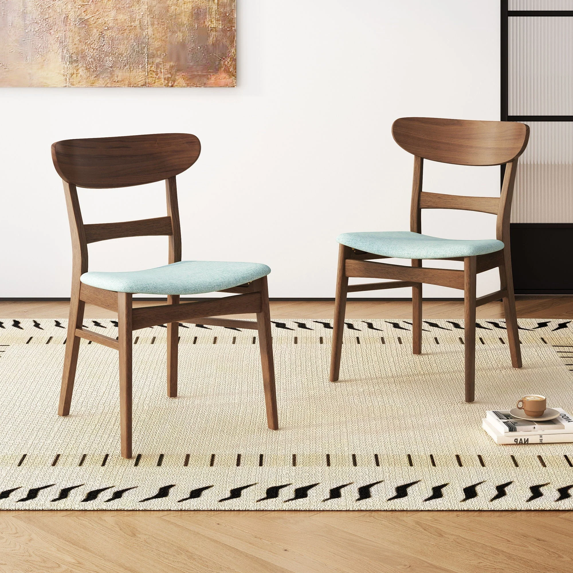 Mid Century Dining Chairs with Cushioned Seats and Wood Frame (Set of 2) - Image 11