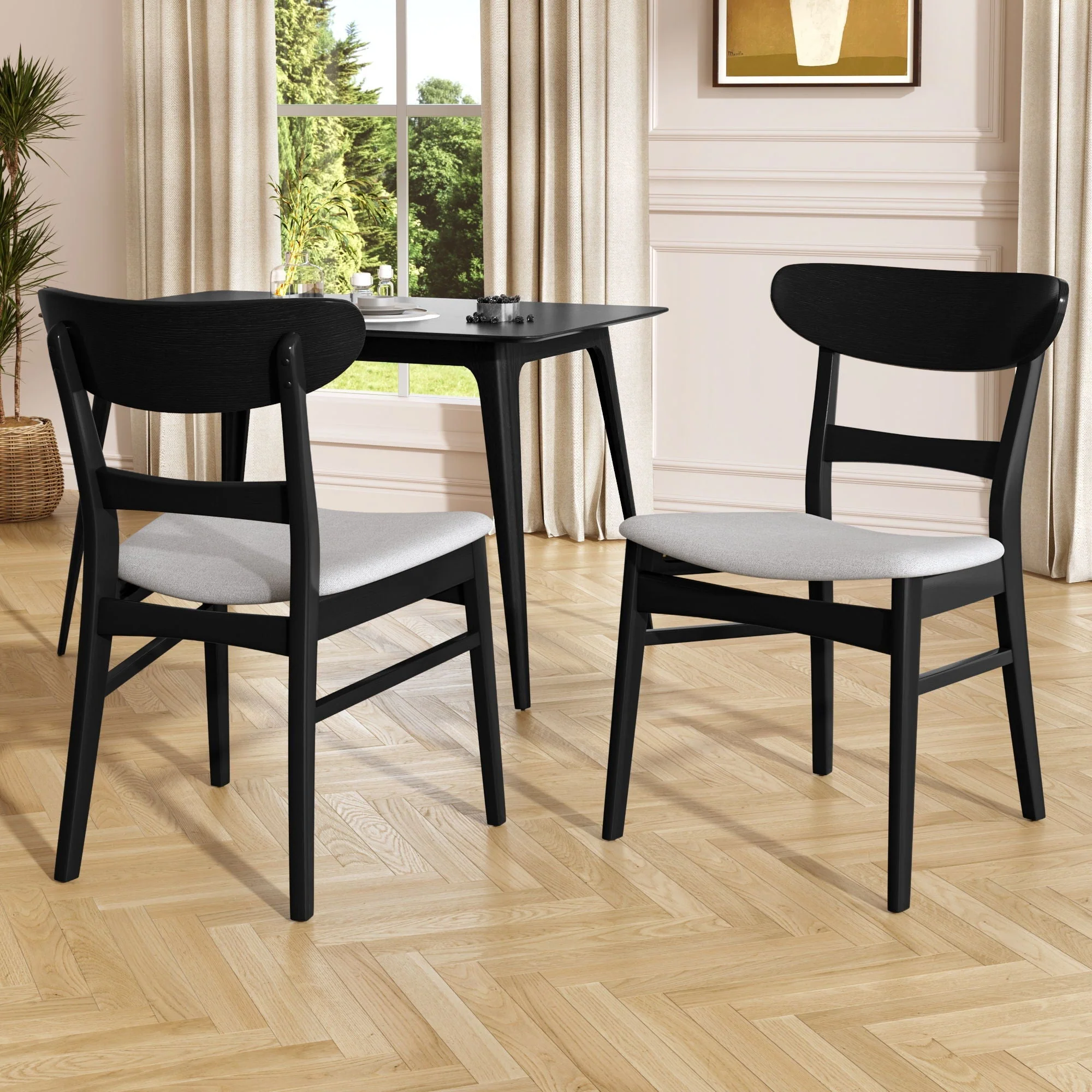 Mid Century Dining Chairs with Cushioned Seats and Wood Frame (Set of 2) - Image 12