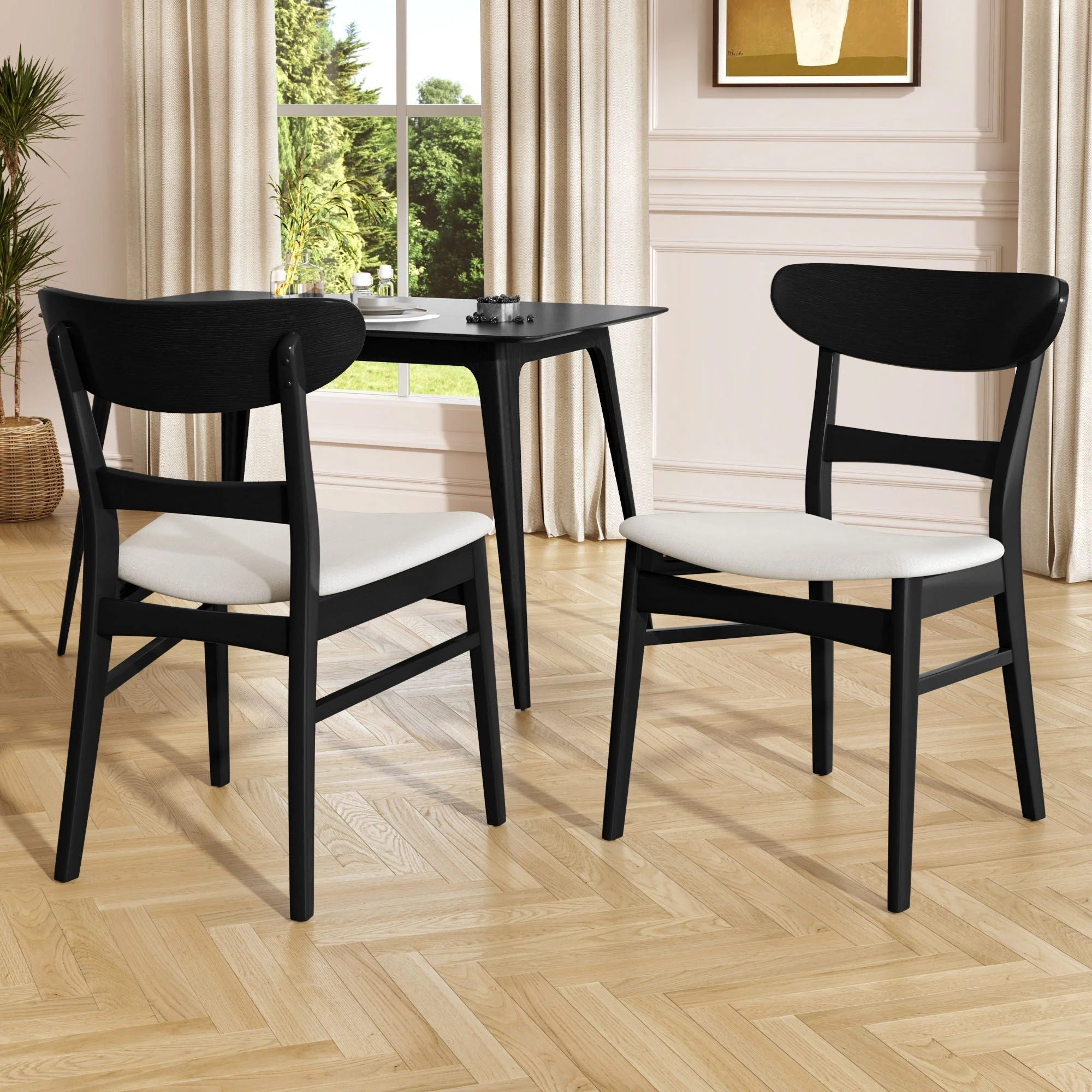 Mid Century Dining Chairs with Cushioned Seats and Wood Frame (Set of 2) - Image 5