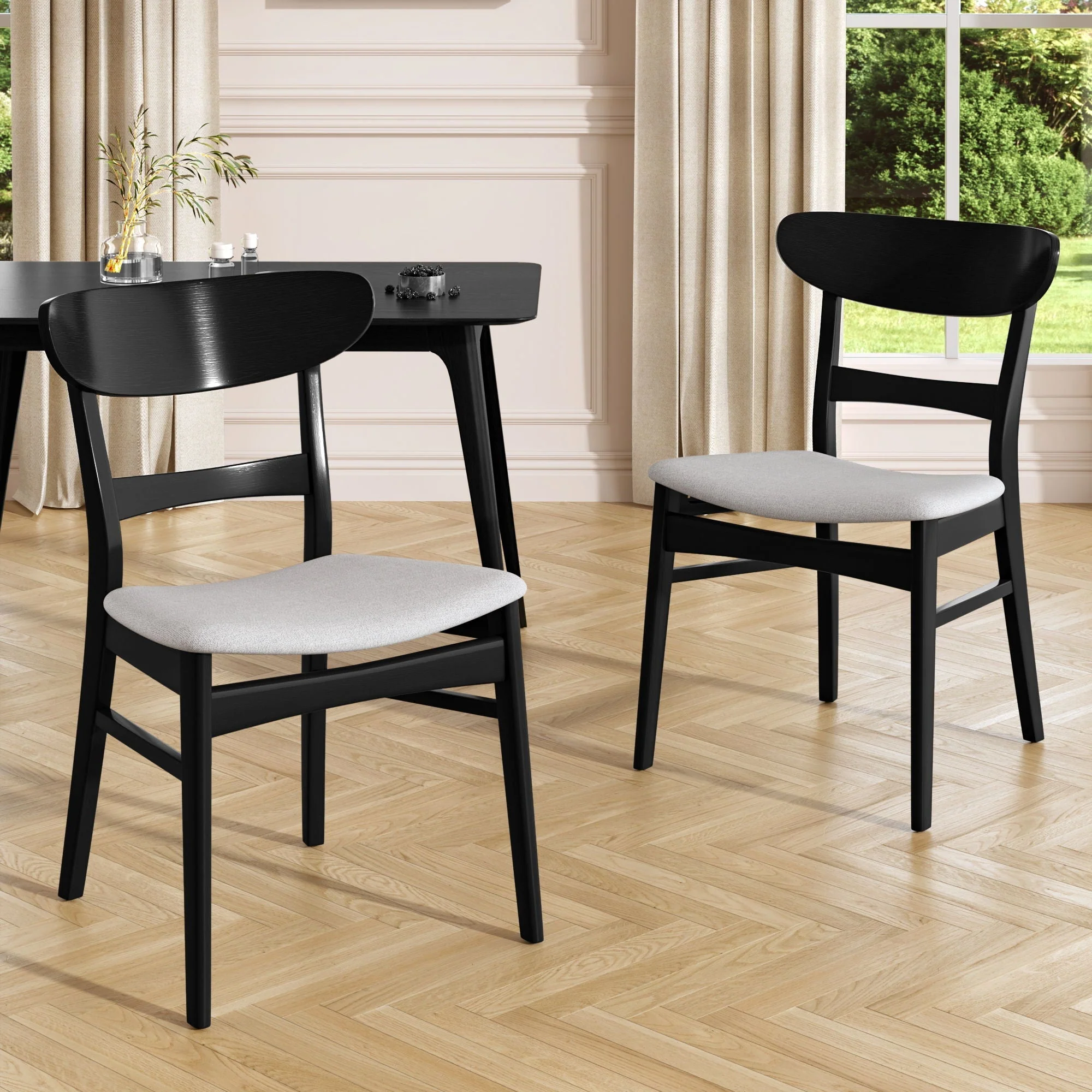 Mid Century Dining Chairs with Cushioned Seats and Wood Frame (Set of 2) - Image 7
