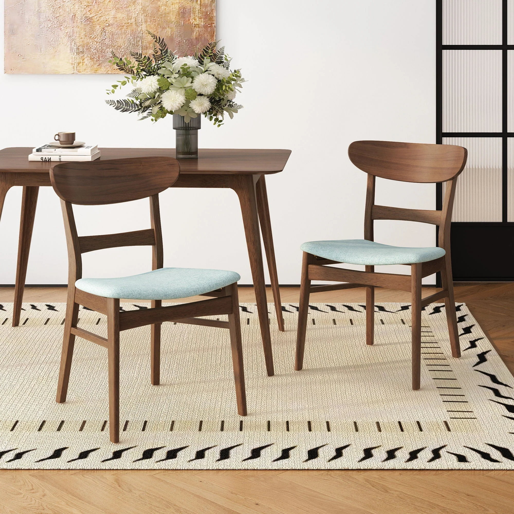 Mid Century Dining Chairs with Cushioned Seats and Wood Frame (Set of 2) - Image 8