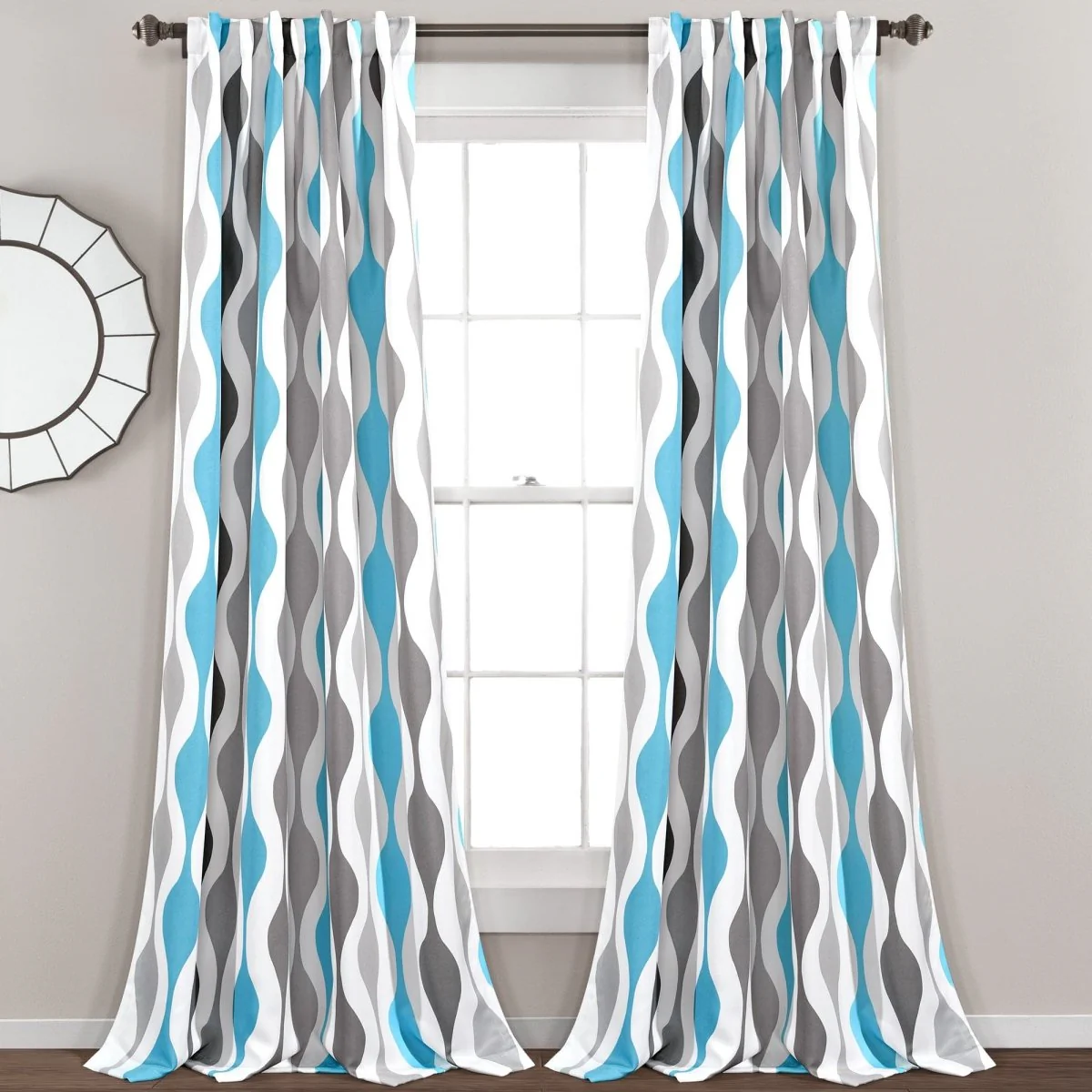 Mid Century Geo Light Filtering Window Curtain Panel Set - Image 2