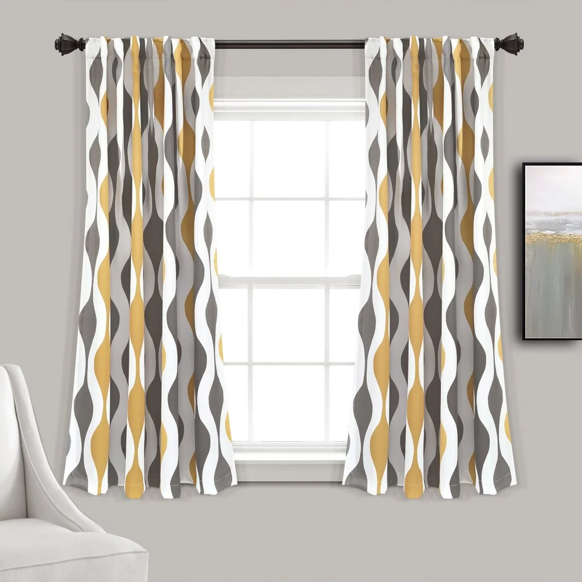 Mid Century Geo Light Filtering Window Curtain Panel Set - Image 3