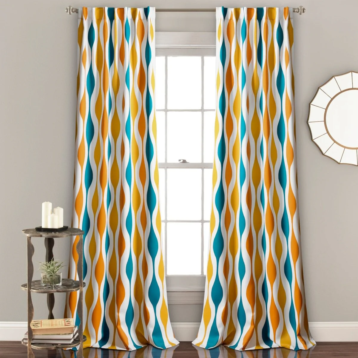 Mid Century Geo Light Filtering Window Curtain Panel Set - Image 4