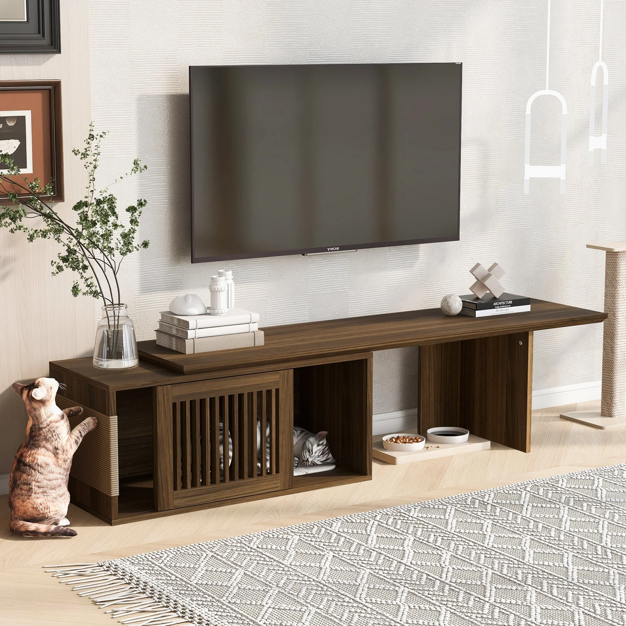 Mid-Century Modern 2-in-1 Extendable Walnut TV Stand - Image 18