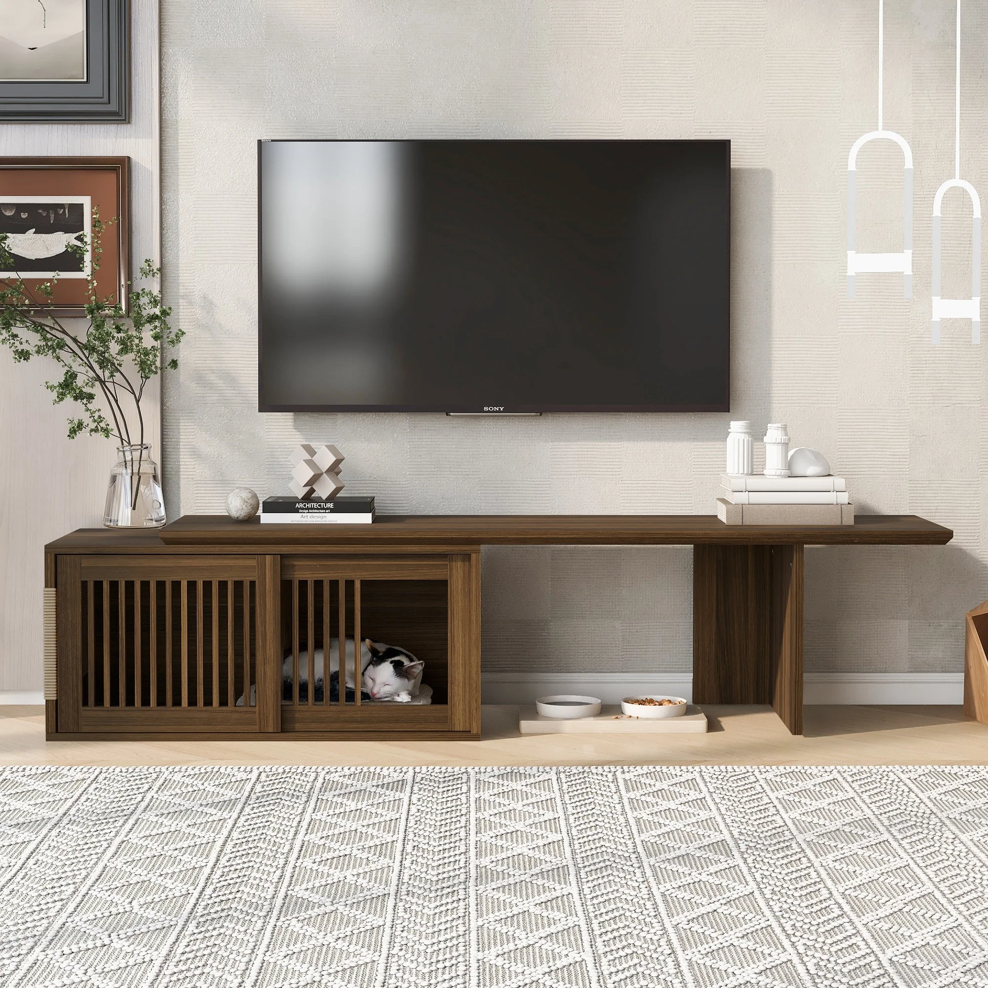 Mid-Century Modern 2-in-1 Extendable Walnut TV Stand - Image 19