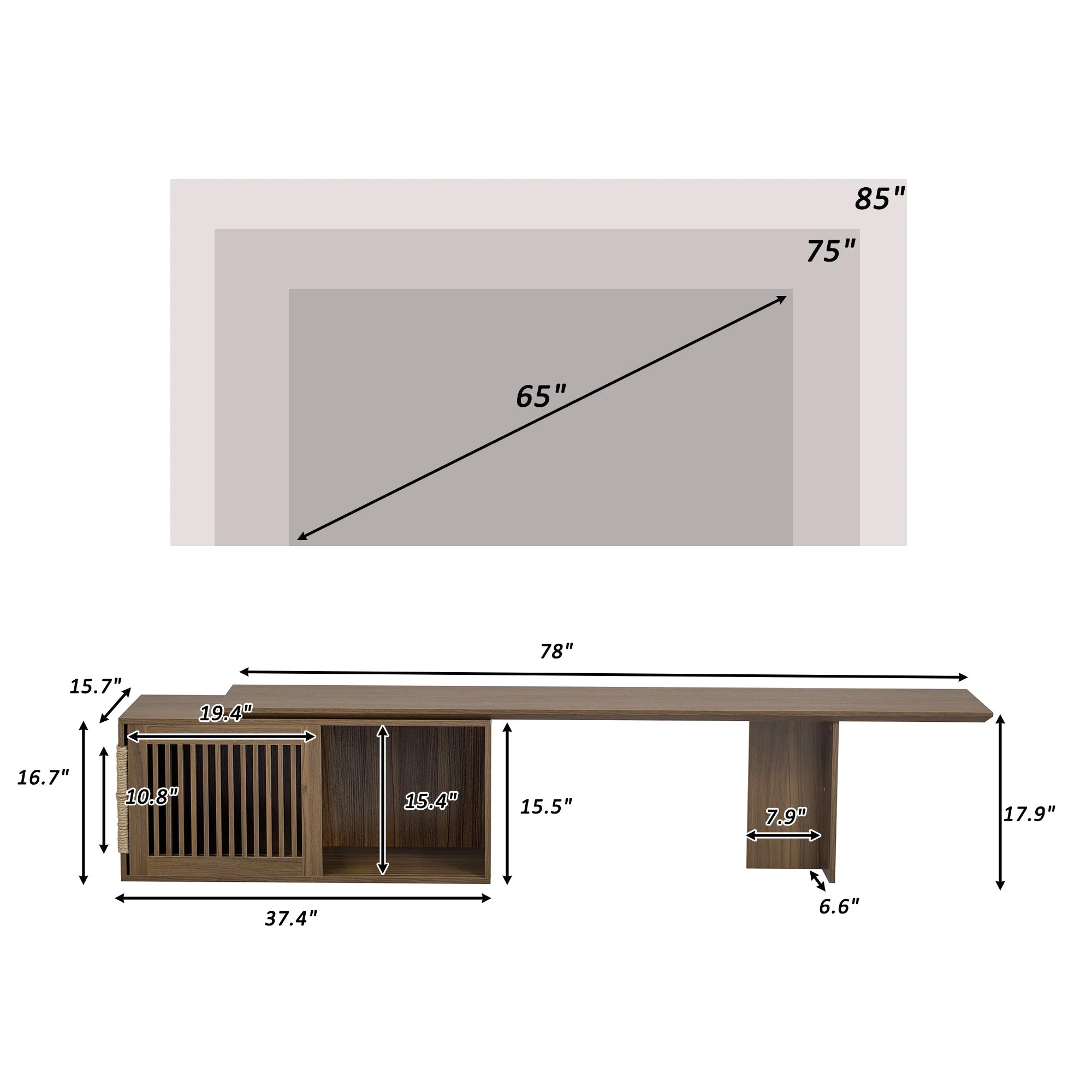 Mid-Century Modern 2-in-1 Extendable Walnut TV Stand - Image 2