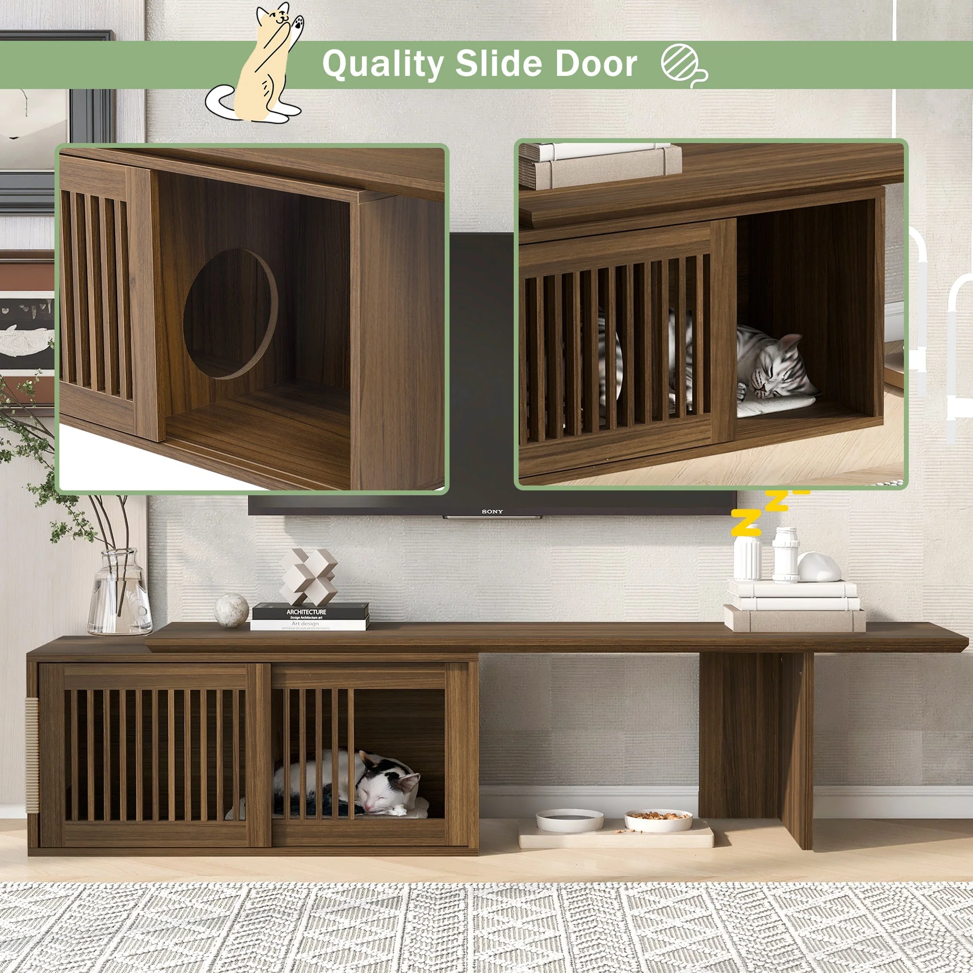 Mid-Century Modern 2-in-1 Extendable Walnut TV Stand - Image 3