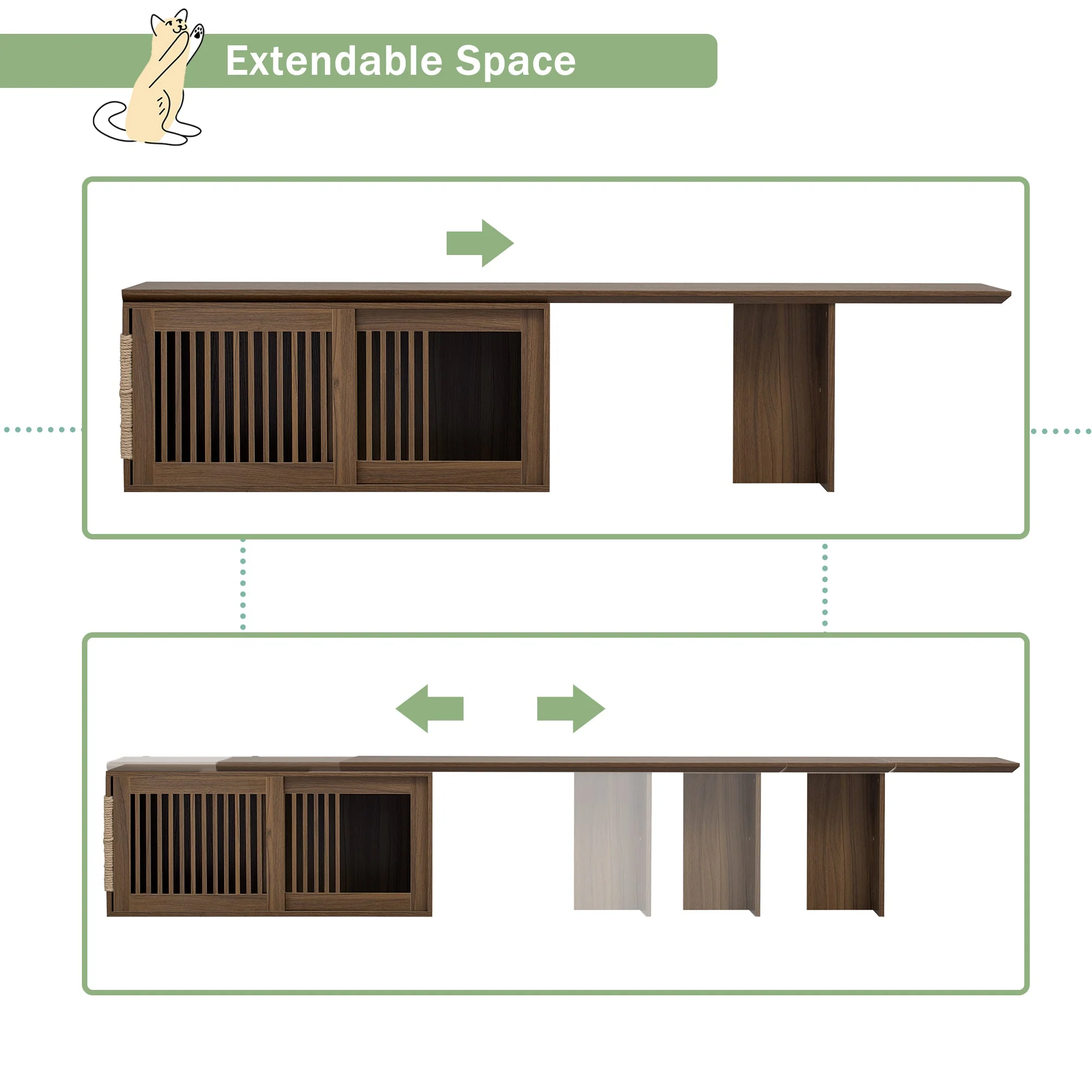 Mid-Century Modern 2-in-1 Extendable Walnut TV Stand - Image 5