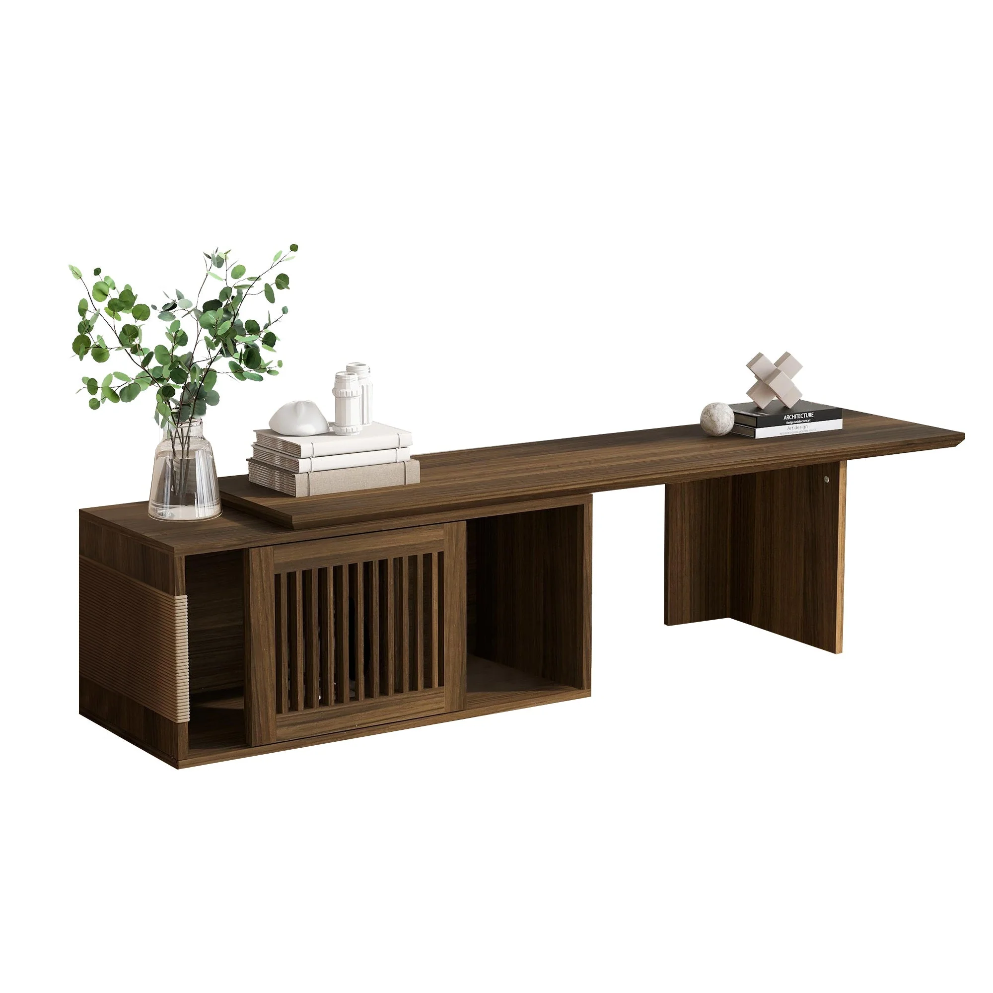 Mid-Century Modern 2-in-1 Extendable Walnut TV Stand - Image 9