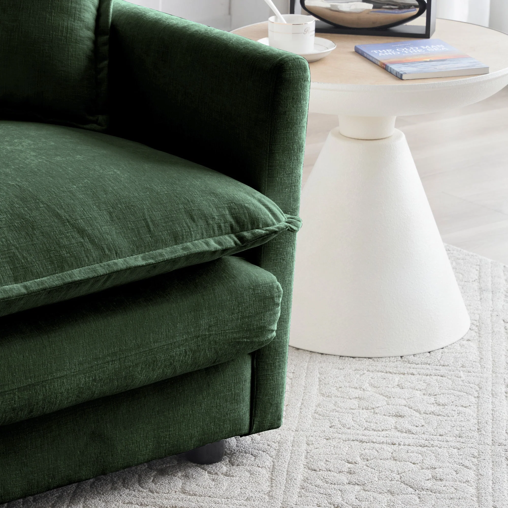 Mid-Century Modern 3-Seater Sofa with Green Chenille Upholstery - Image 9