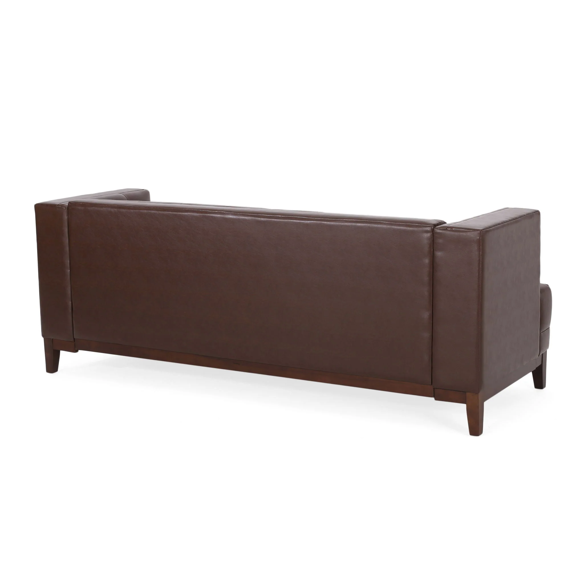 Mid Century Modern 3 Seater Sofa With Tufted Stitching - Dark Brown - Image 2