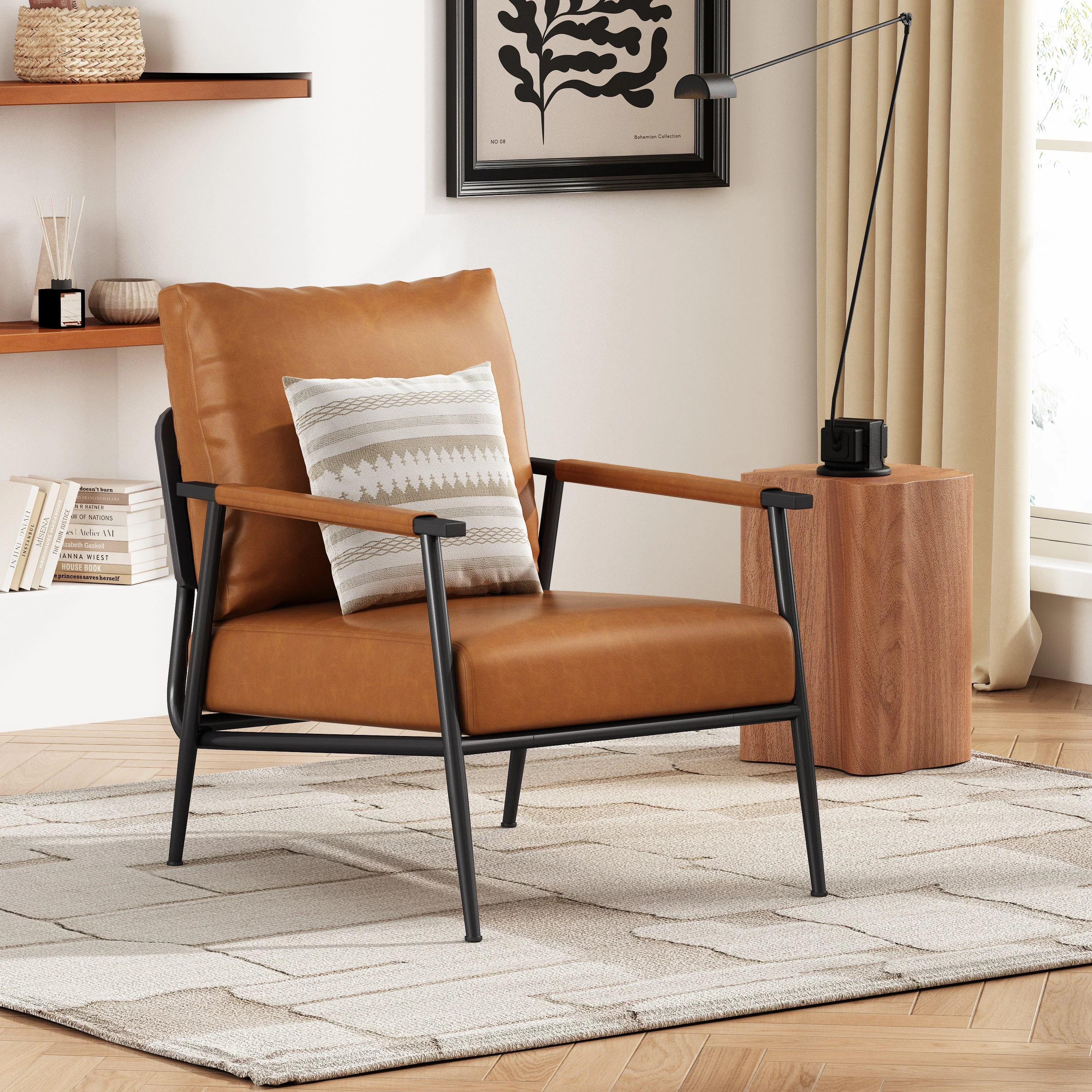 Mid-Century Modern Accent Chair with Brown Faux Leather Upholstery - Image 2