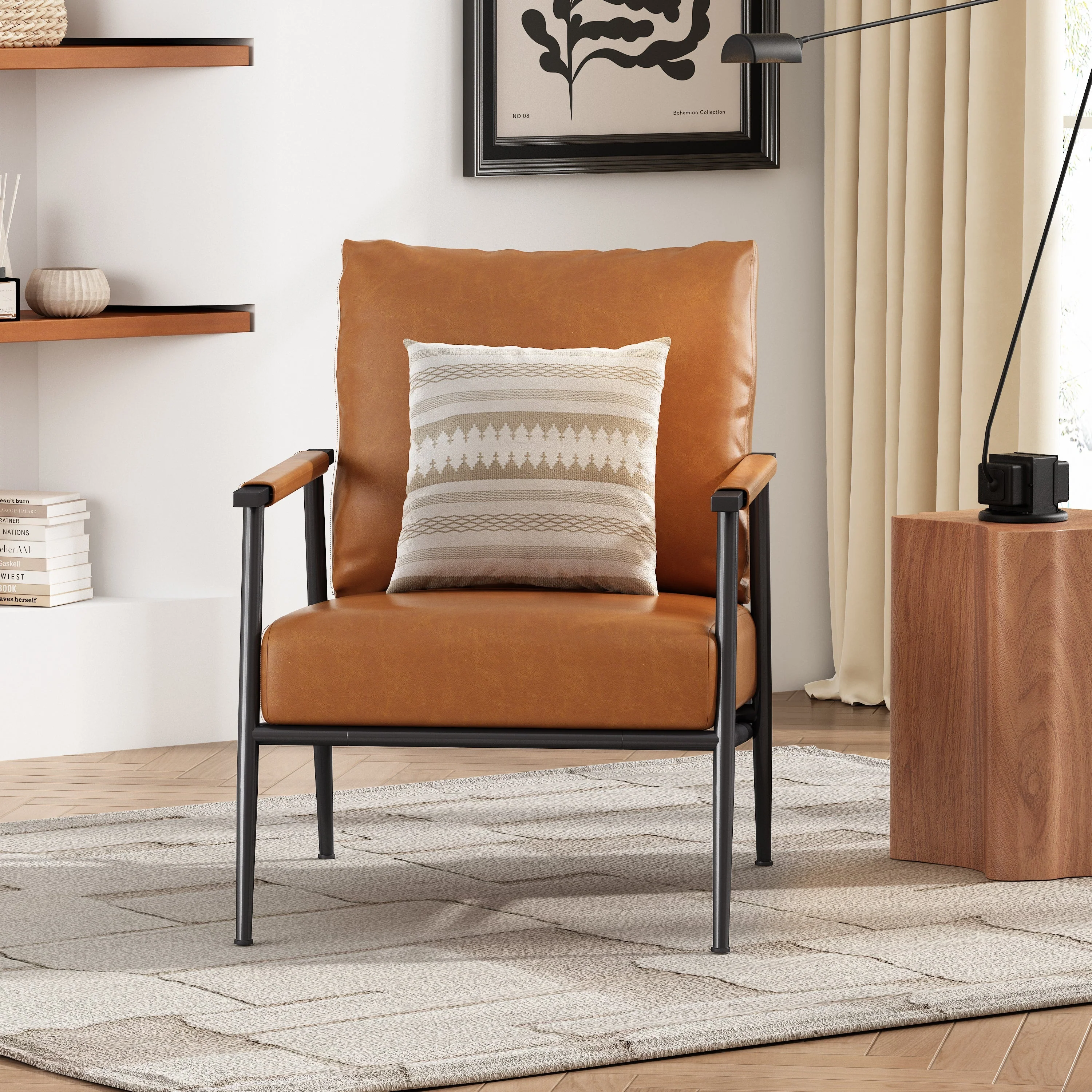 Mid-Century Modern Accent Chair with Brown Faux Leather Upholstery - Image 3