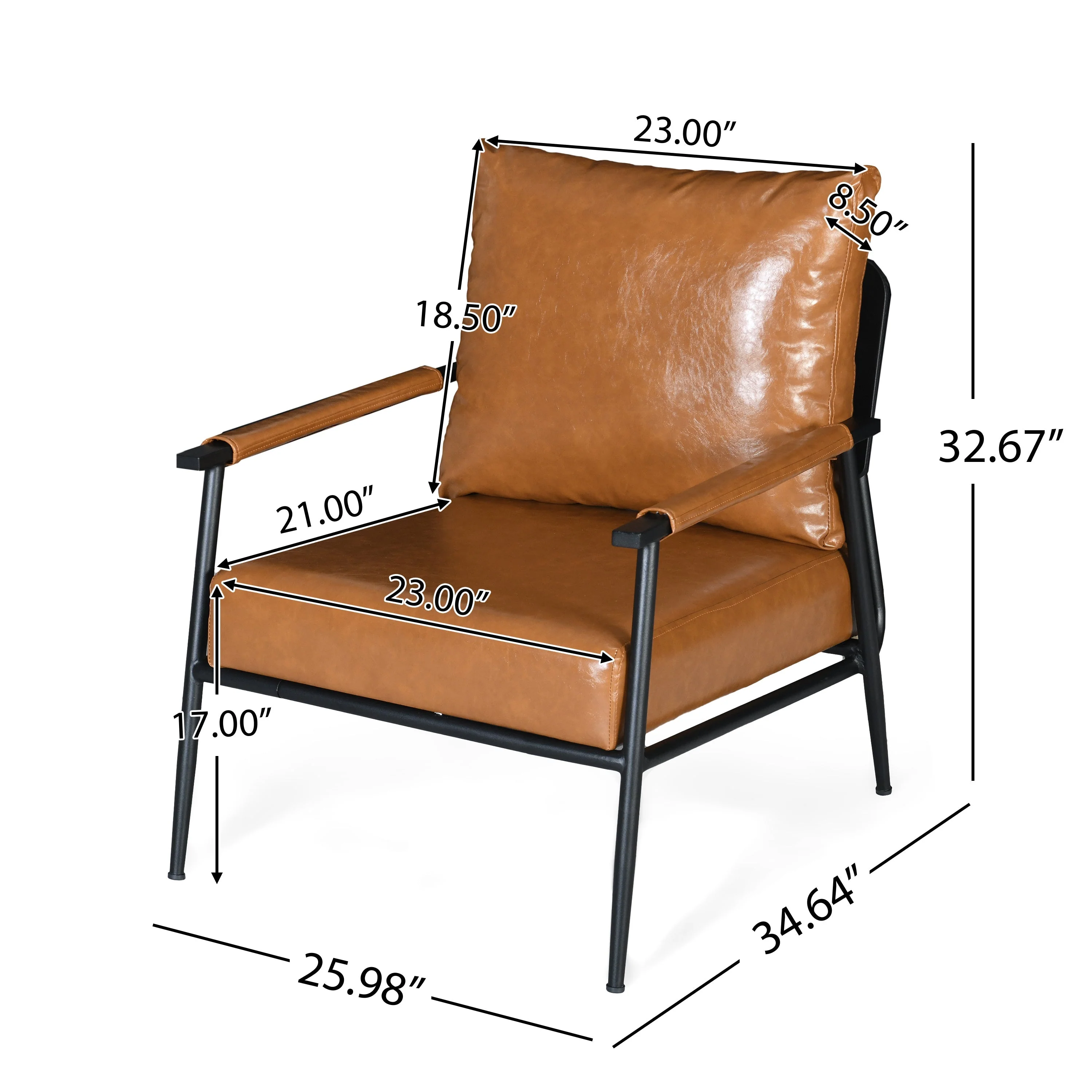Mid-Century Modern Accent Chair with Brown Faux Leather Upholstery - Image 4