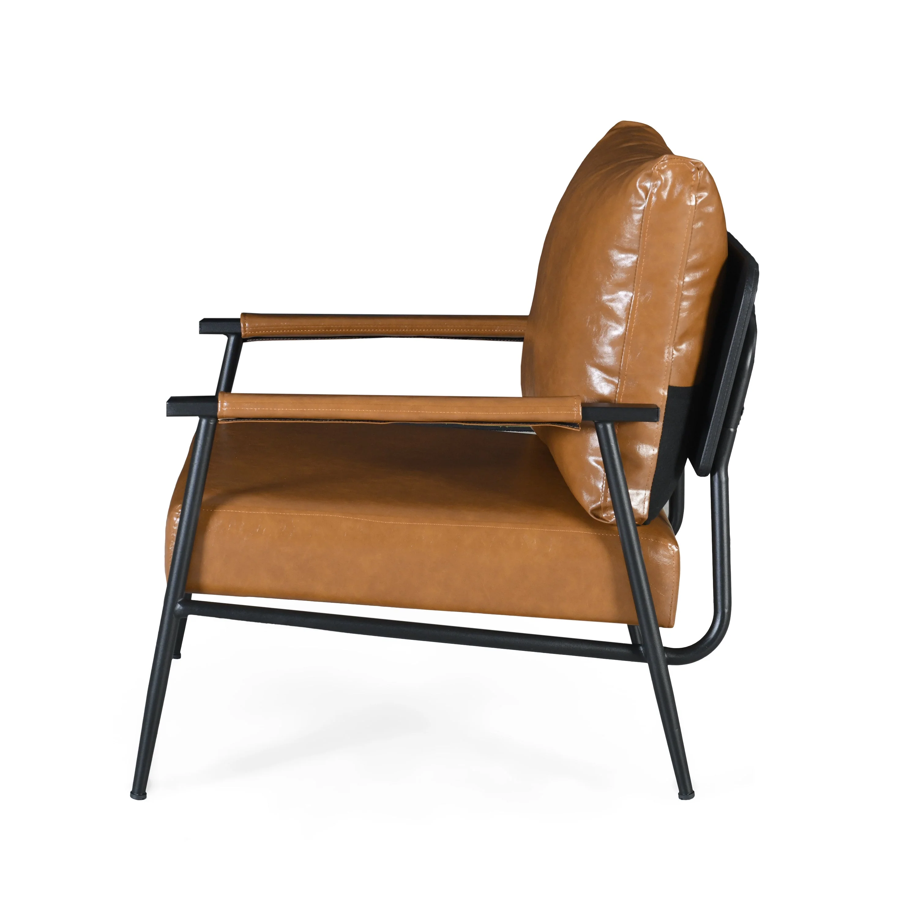 Mid-Century Modern Accent Chair with Brown Faux Leather Upholstery - Image 7