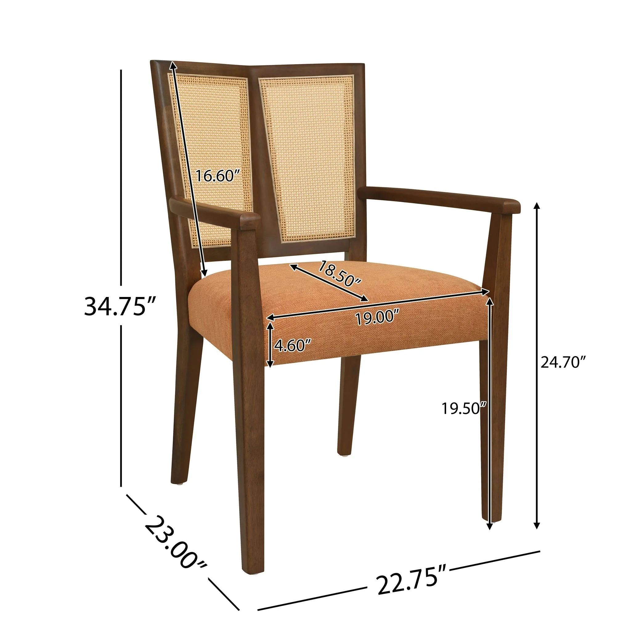 Mid Century Modern Arm Dining Chair Set With Rattan Backrest - Image 11